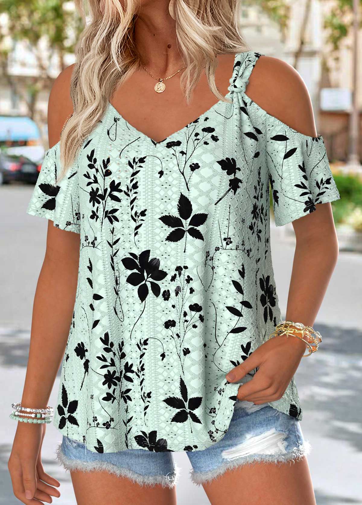 Sage Green Tummy Coverage Floral Print T Shirt | picture 