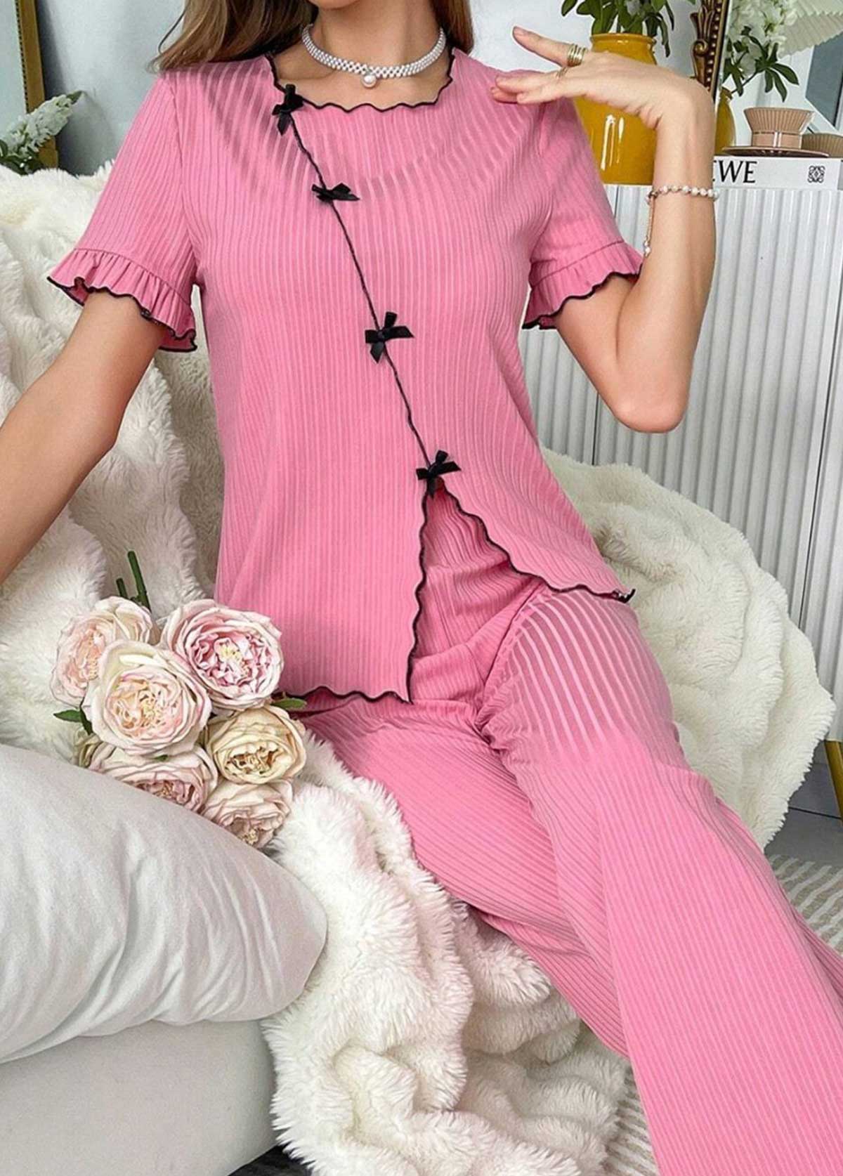 Pink Short Sleeve Square Neck Lounge Top and Pants | picture 