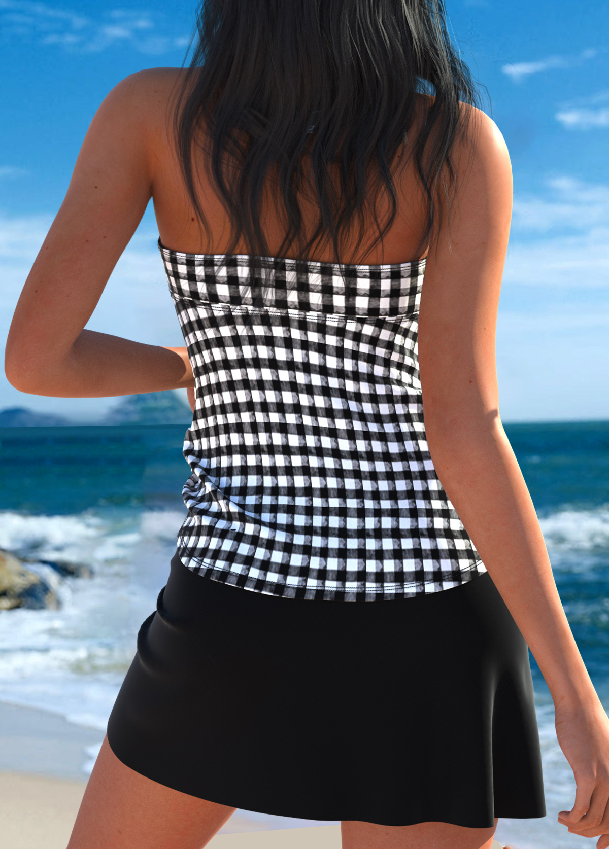 Black Mid Waisted Plaid Tankini Set | picture 