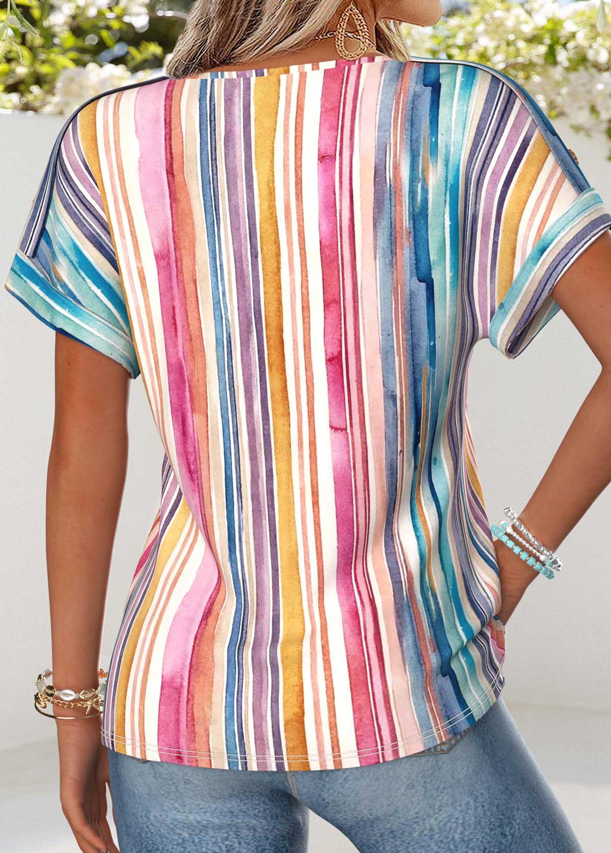 Multi Color Curved Hem Short Sleeve T Shirt | picture 