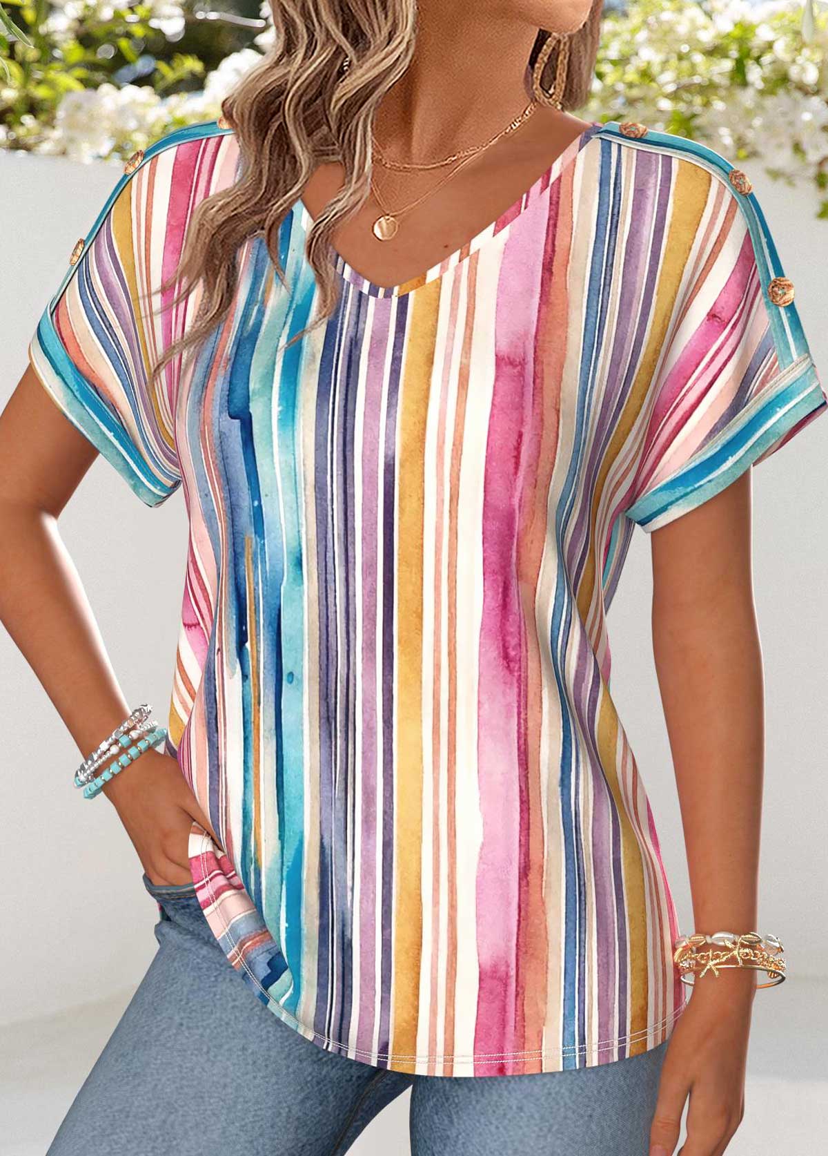 Multi Color Curved Hem Short Sleeve T Shirt | picture 