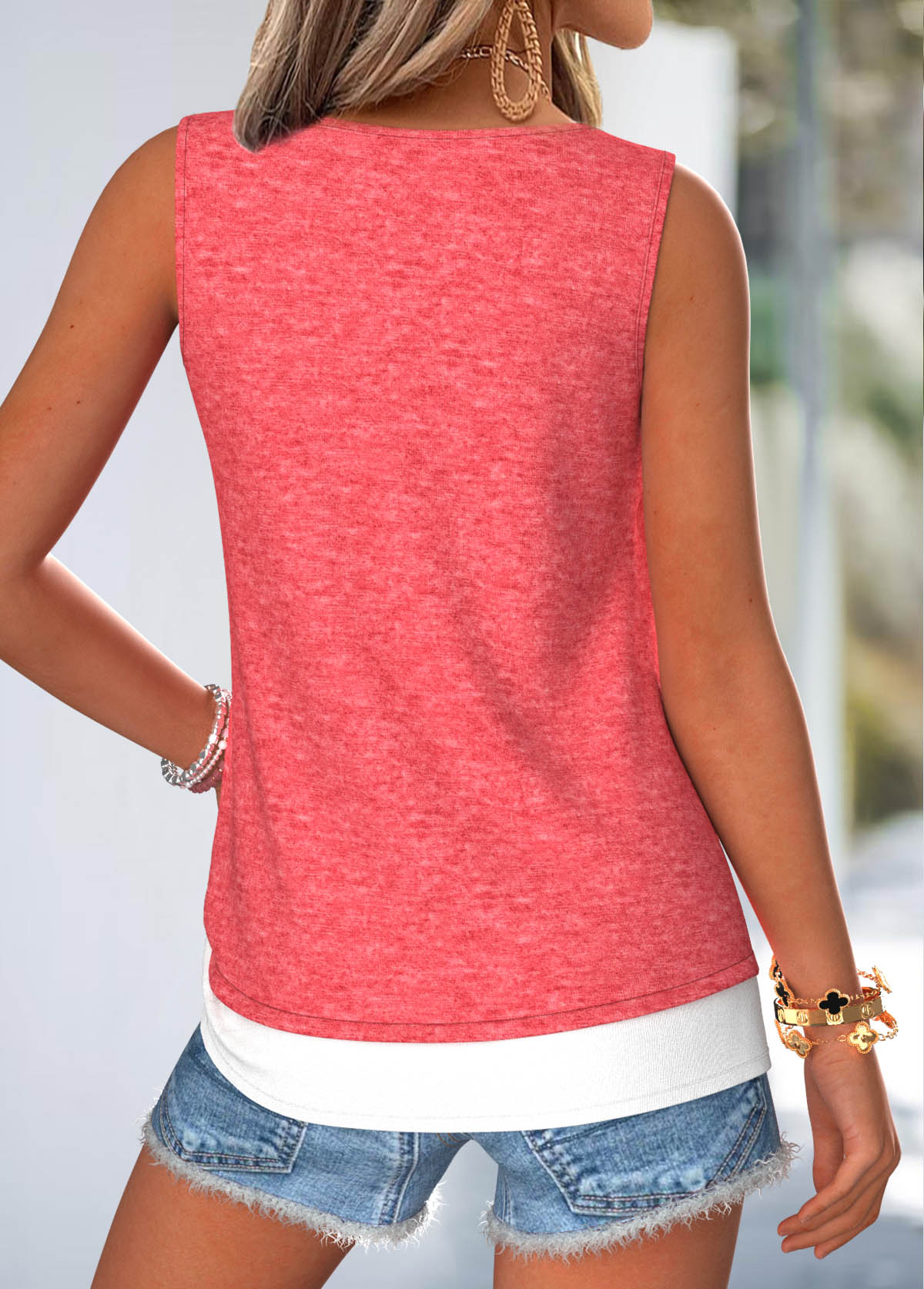 American Flag Peach Red Fake 2in1 Sleeveless Tank Top | picture 