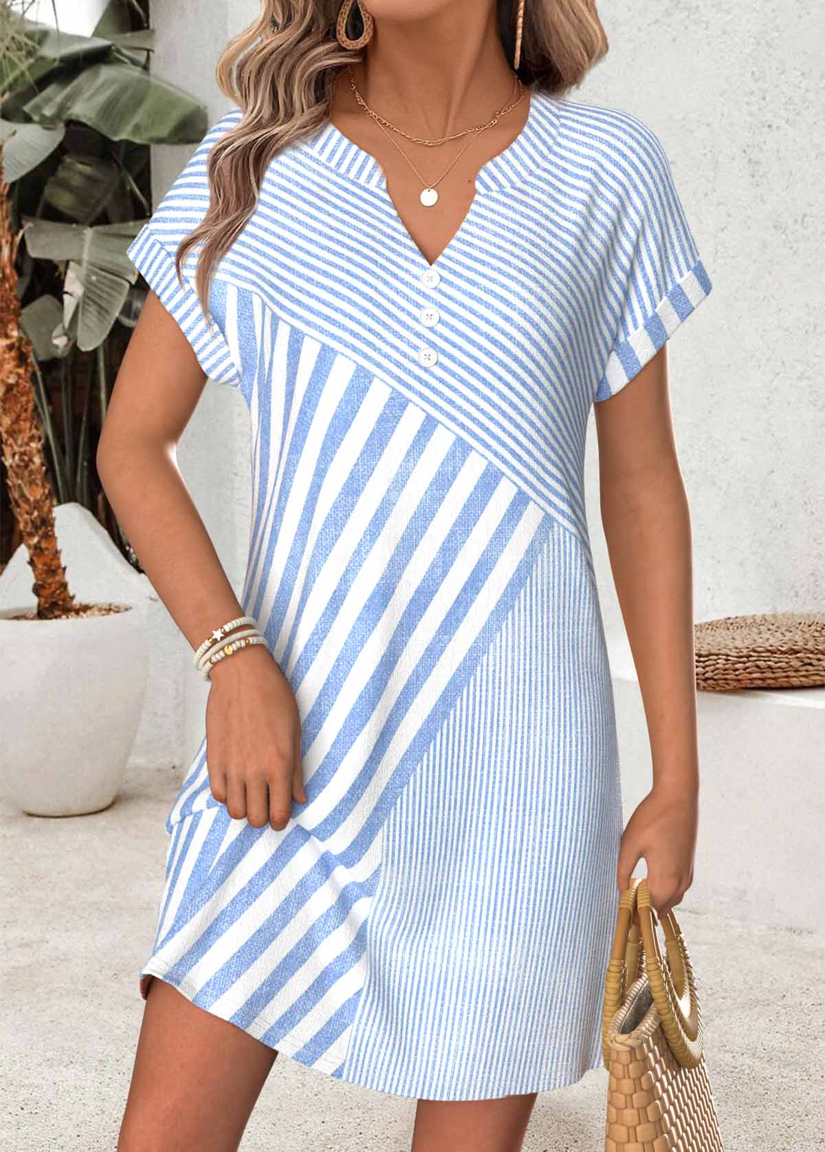 Light Blue Geometric Print Short Tummy Coverage Dress | picture 