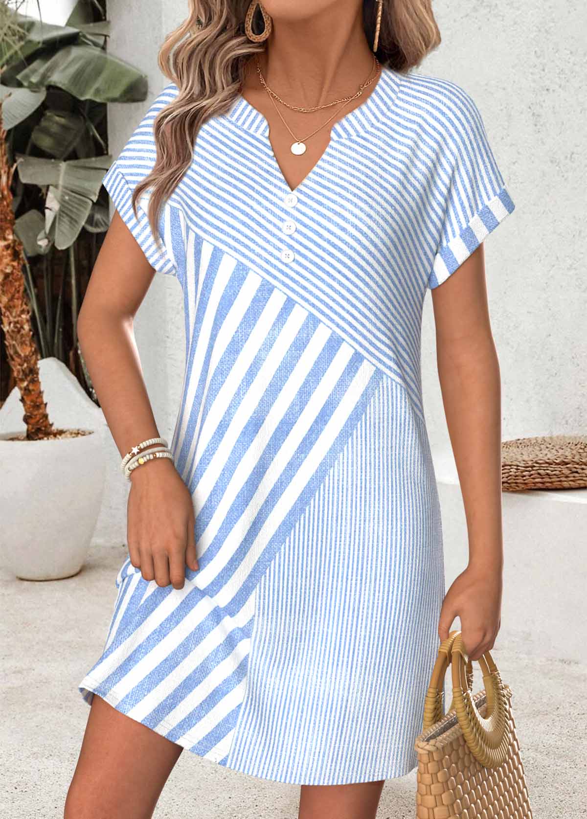 Light Blue Geometric Print Short Tummy Coverage Dress | picture 