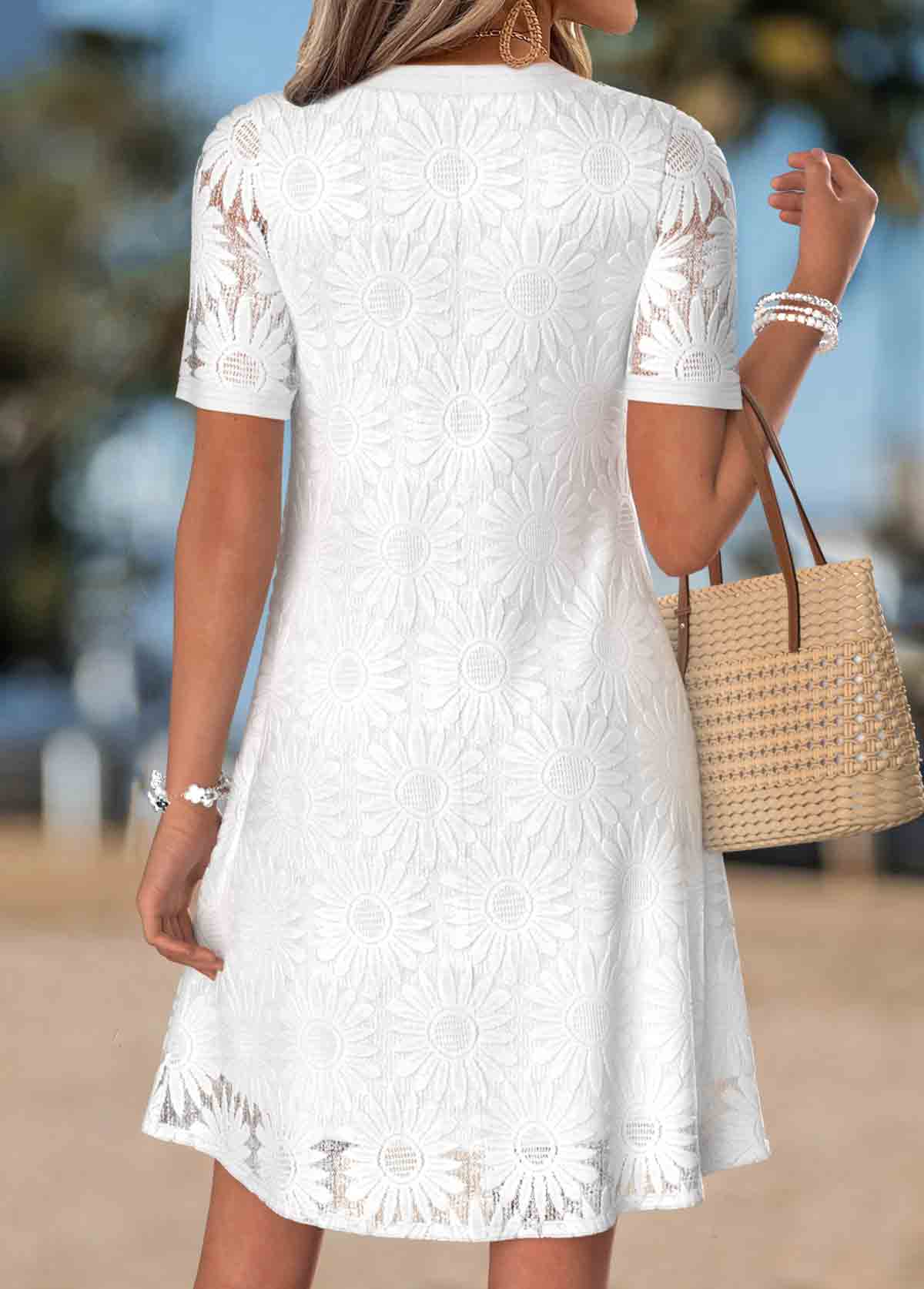 White Fake 2in1 Short Sleeve V Neck Dress | picture 