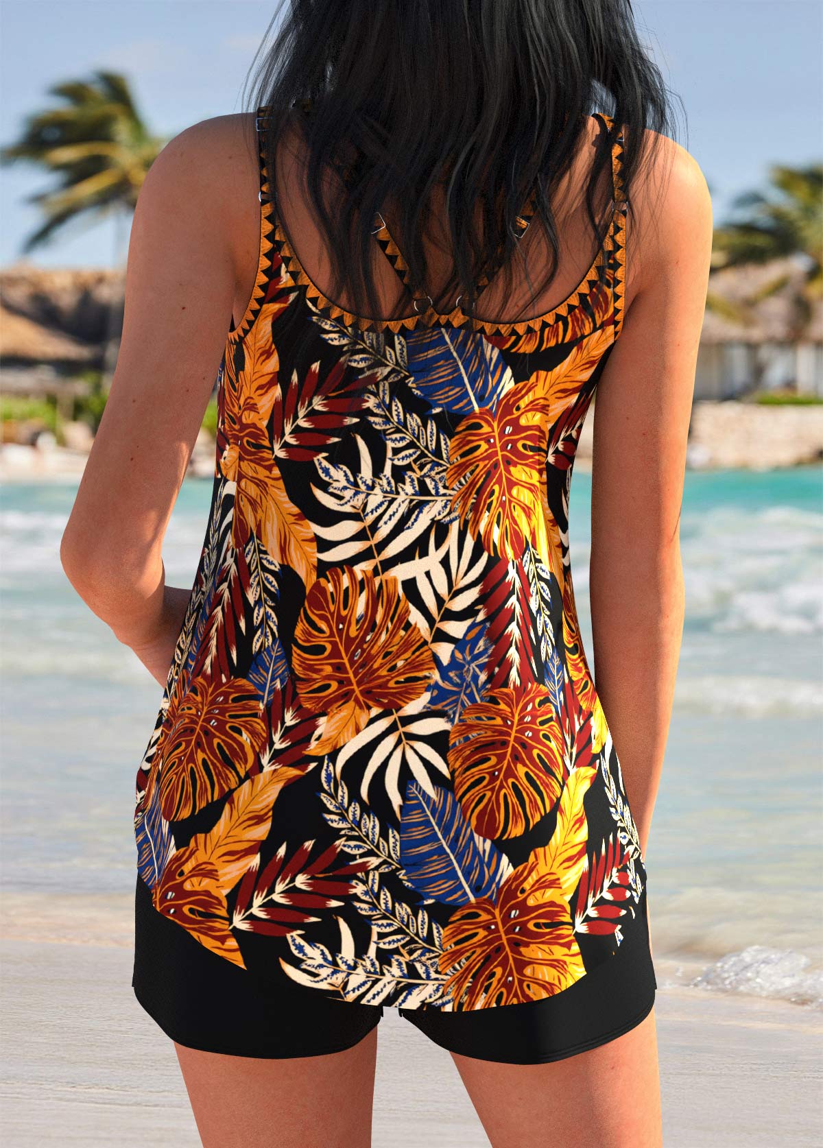 Dark Coffee Mid Waisted Curved Hem Tankini Set | picture 