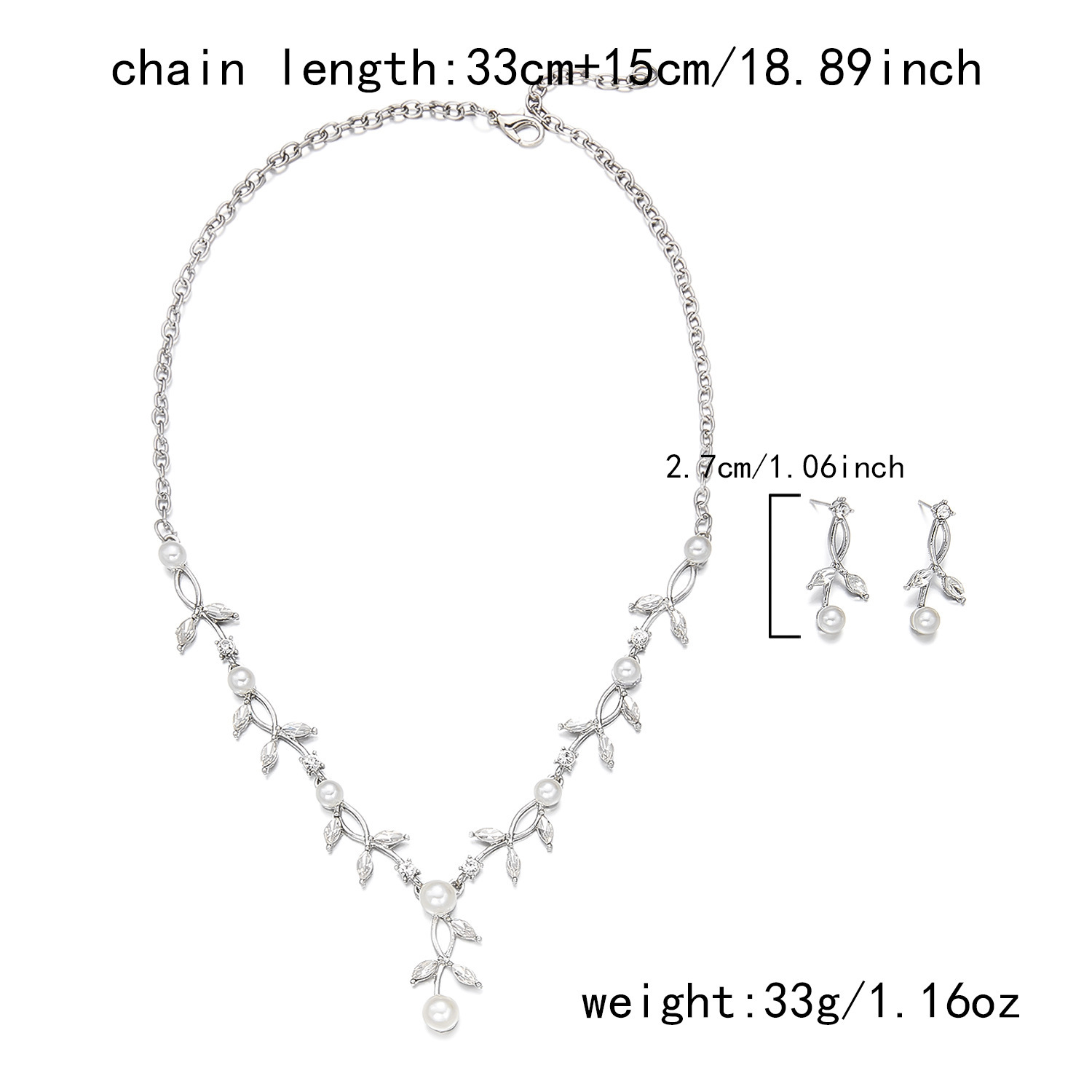 Silver Color Rhinestone Earrings and Necklace | picture 