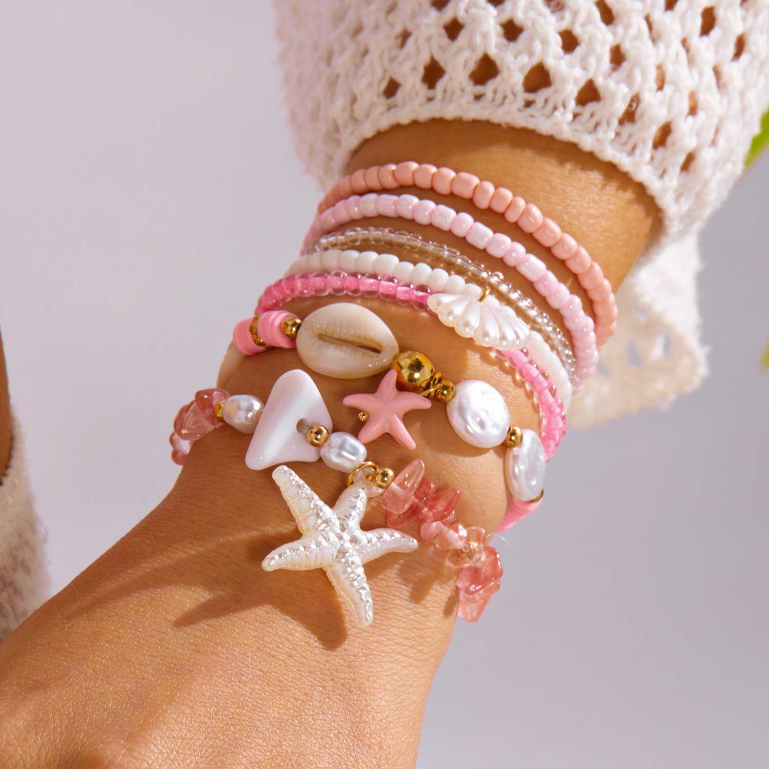 Pink Color Shell Alloy Detail Bracelets | picture 