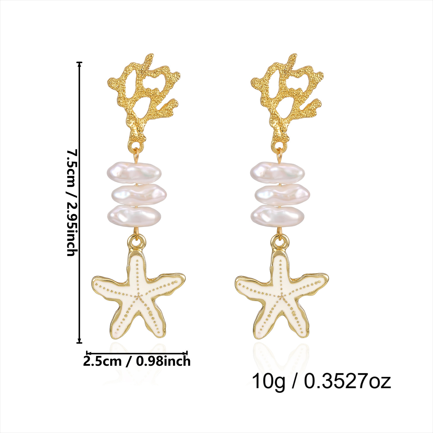 Beige Alloy Pearl Starfish Design Earrings | picture 