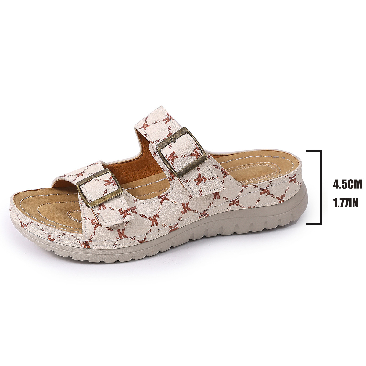 Beige Geometric Print Round Toe Falt Sandals | picture 