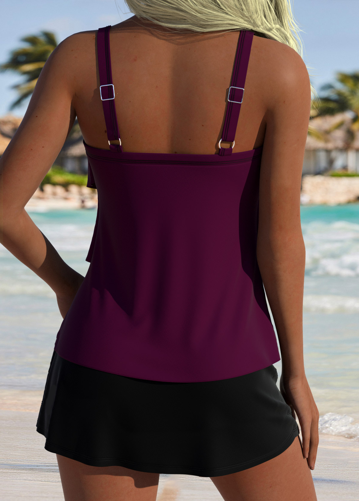 Dark Reddish Purple Heart Collar Tankini Top-No Bottom | picture 