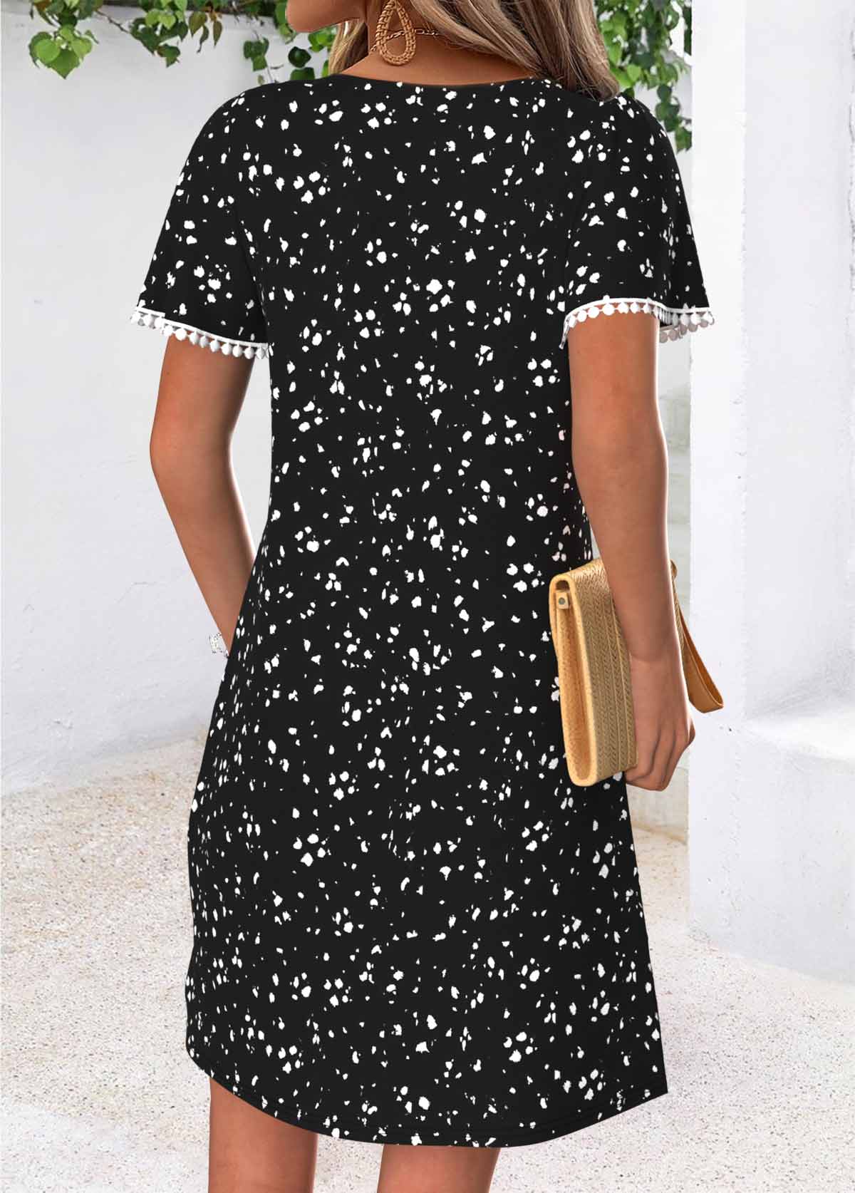 Black Ditsy Floral Print Short Tuck Stitch Dress | picture 