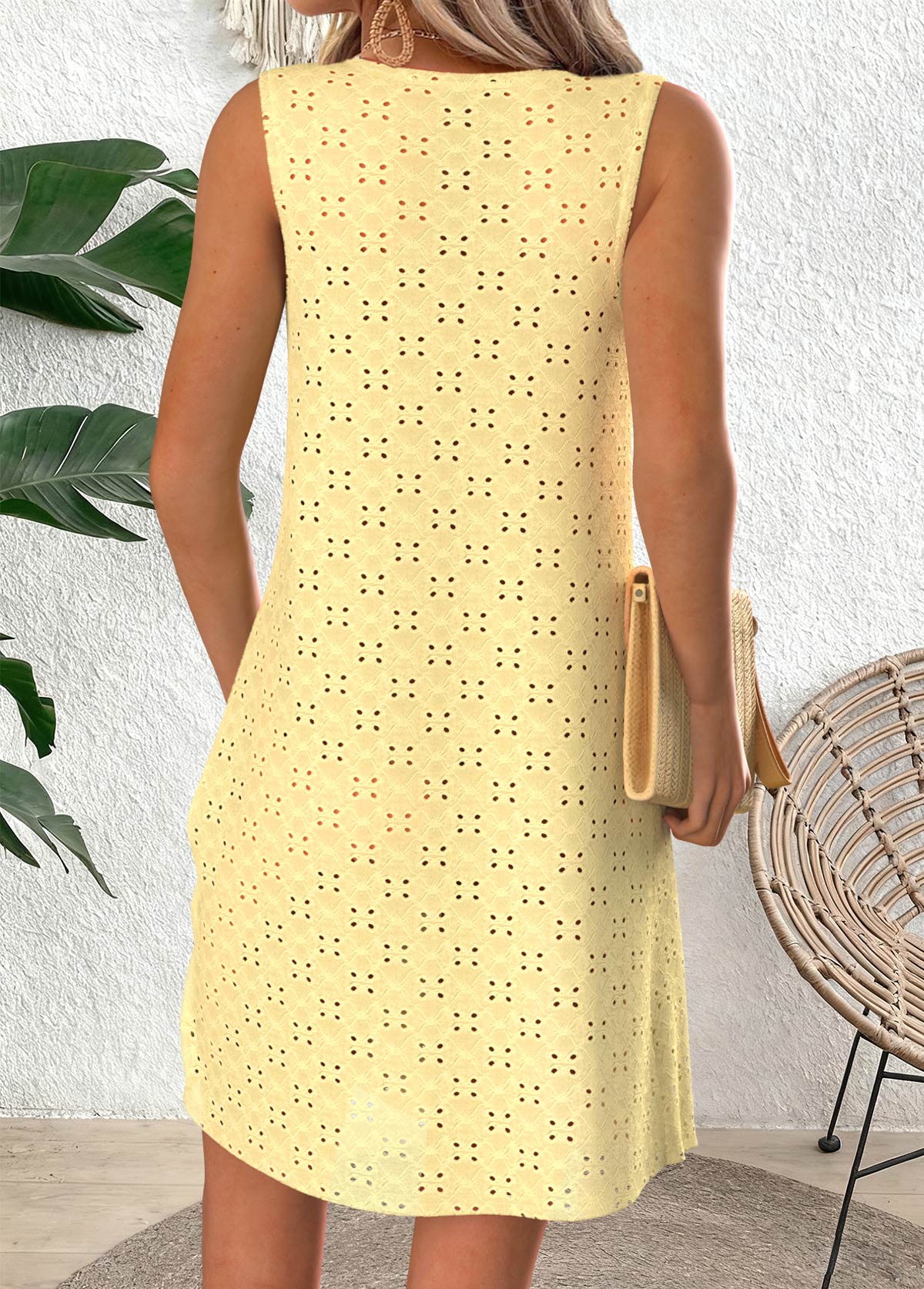 Yellow Short Tummy Coverage Sleeveless V Neck Dress | picture 