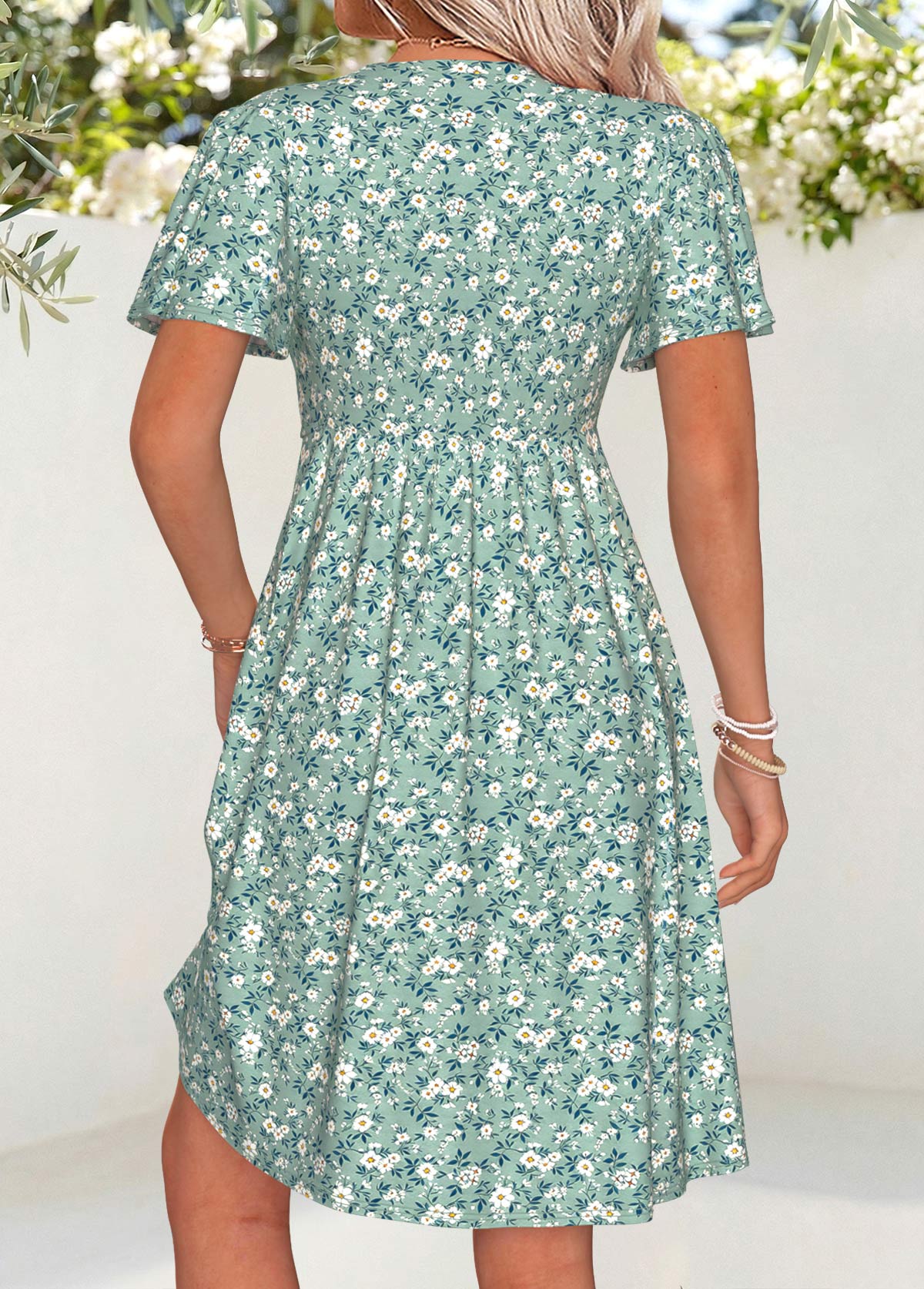 Sage Green Ditsy Floral Print Short Twist Dress | picture 