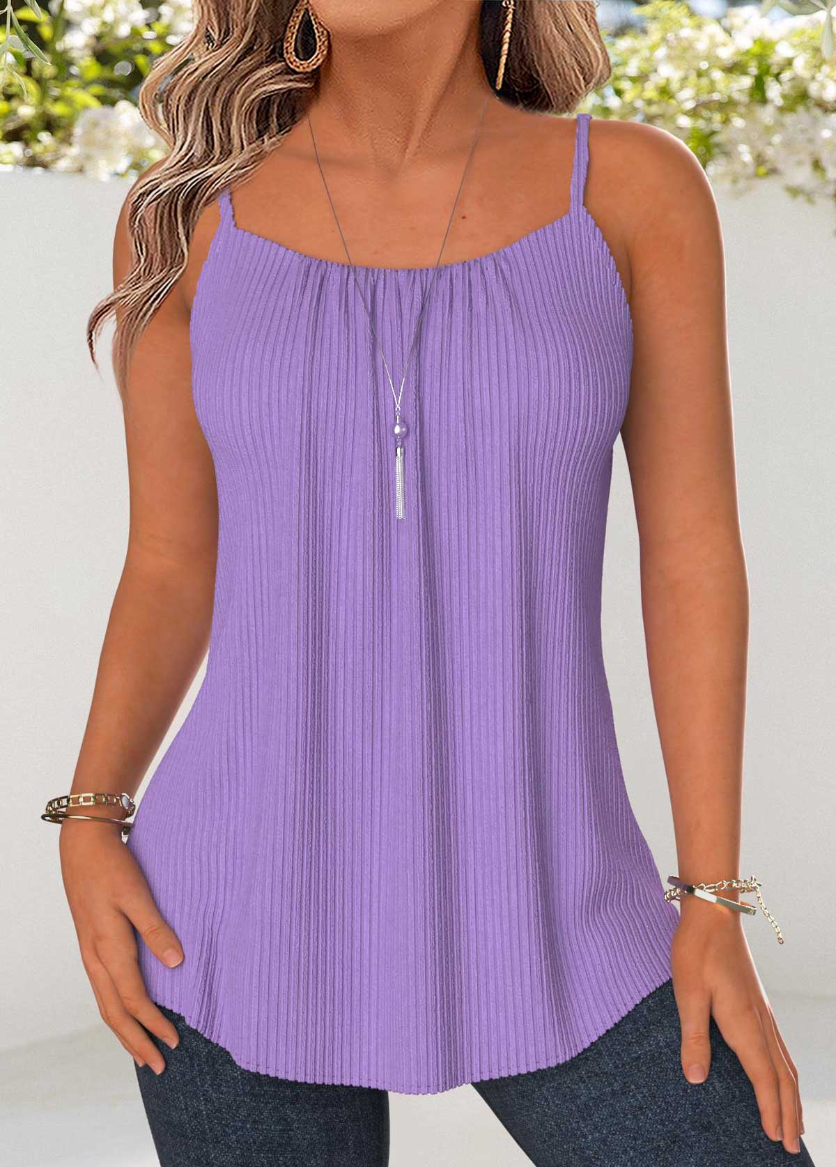Purple Two-piece Short Sleeve Cardigan and Tank Top | picture 