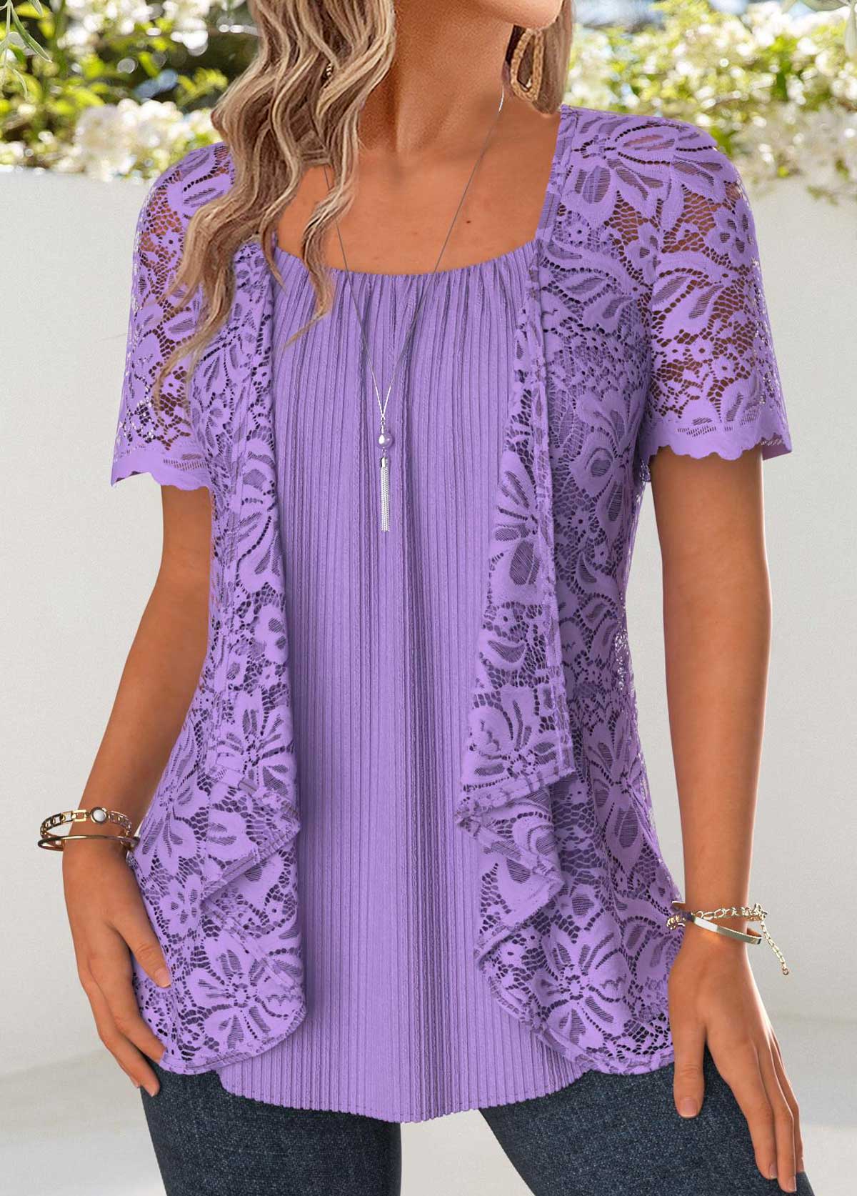 Purple Two-piece Short Sleeve Cardigan and Tank Top | picture 