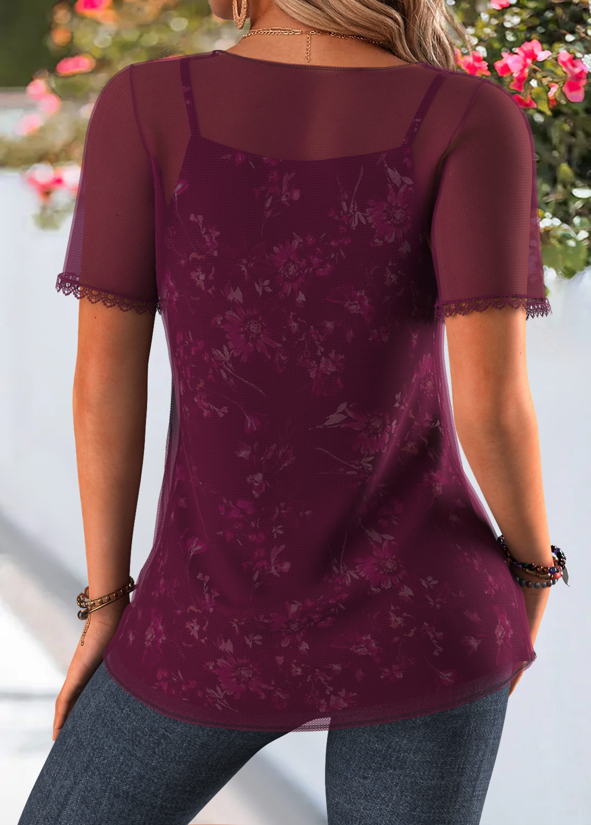 Purple Floral Print Two-piece Cardigan and Tank Top | picture 