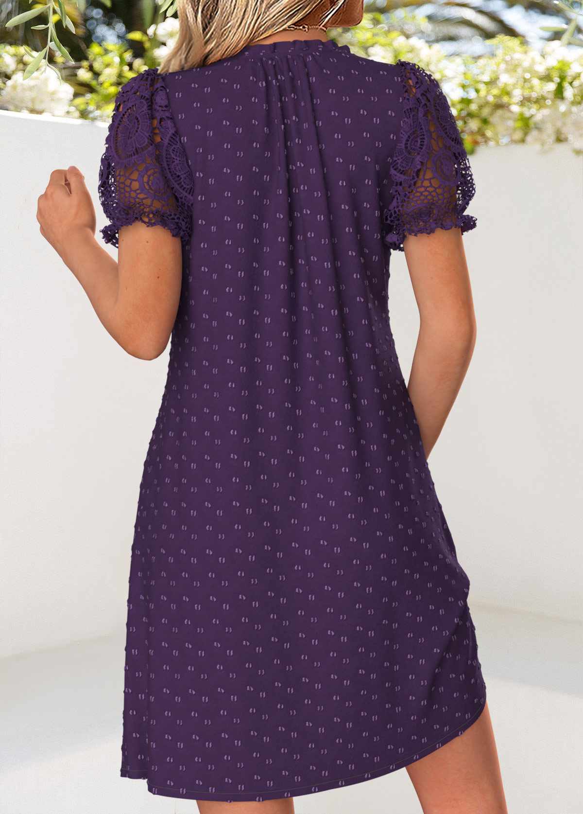 Purple Short Frill V Neck Dress | picture 