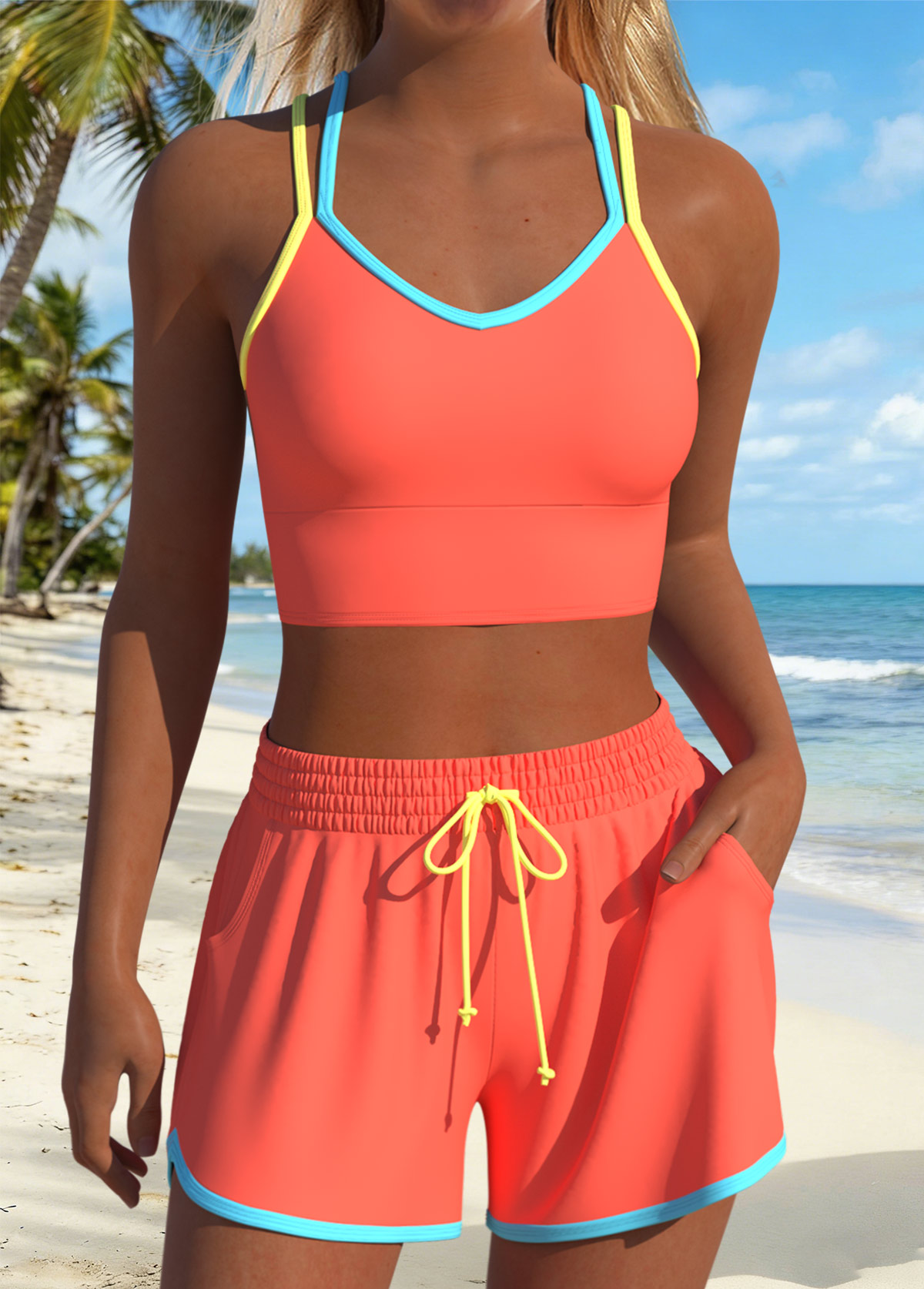 Coral Mid Waisted Layered Bikini Set | picture 