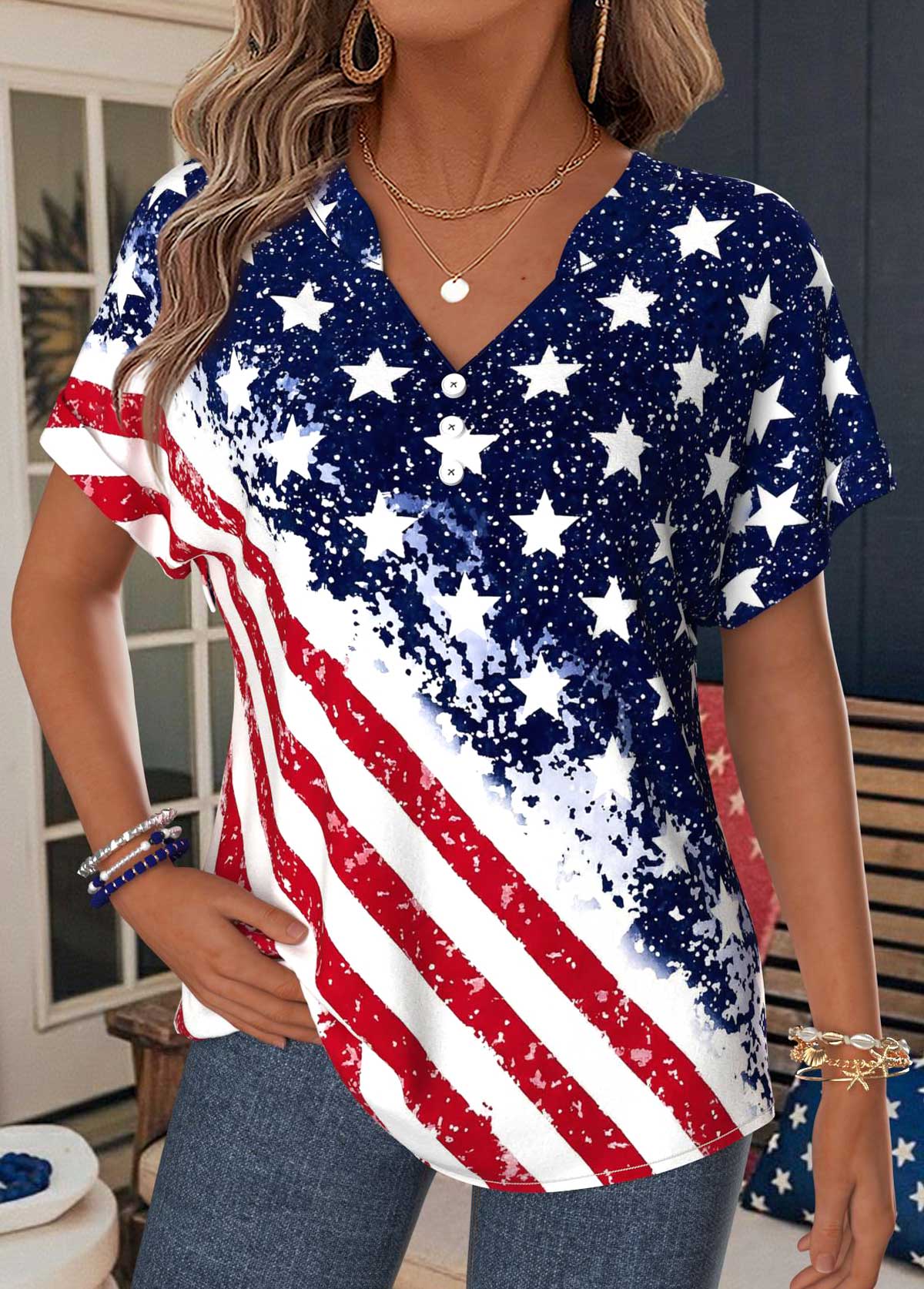 American Flag Plus Size Red Tummy Coverage T Shirt | picture 