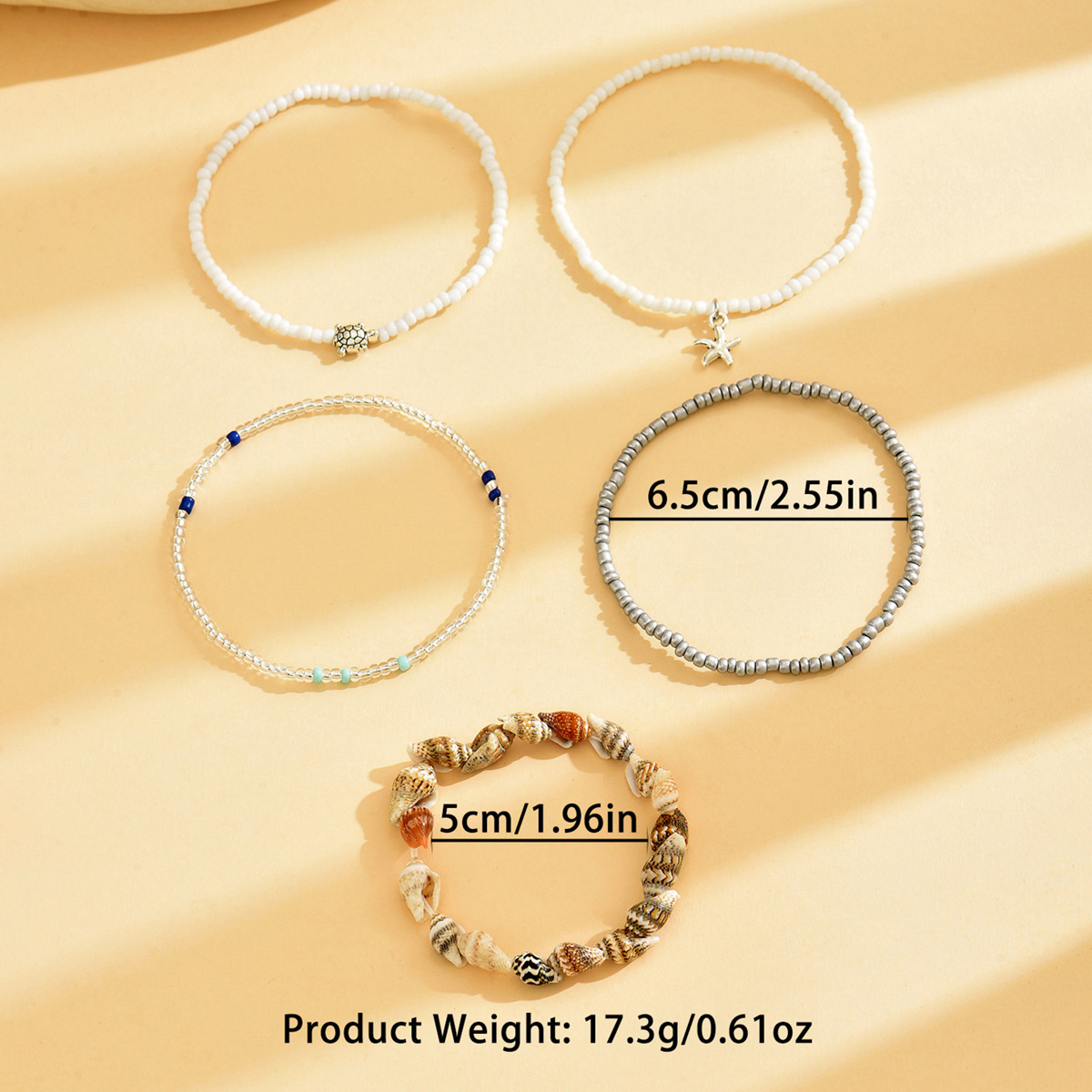 Golden Round Starfish Alloy Beaded Anklets | picture 