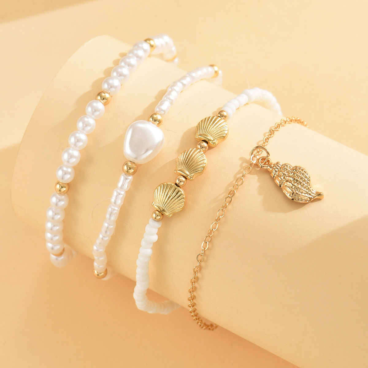Golden Shell Alloy Beaded Anklet Set | picture 
