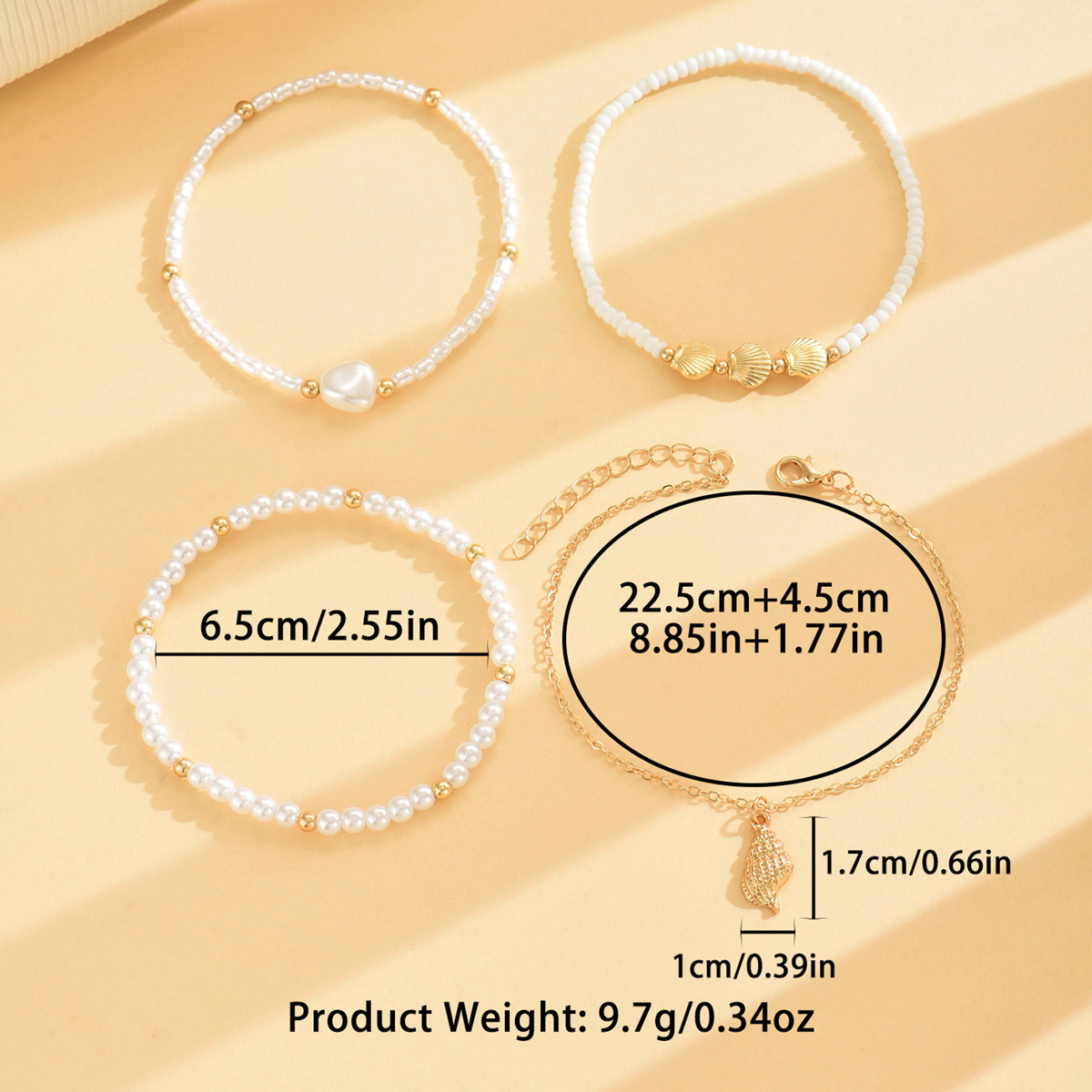Golden Shell Alloy Beaded Anklet Set | picture 