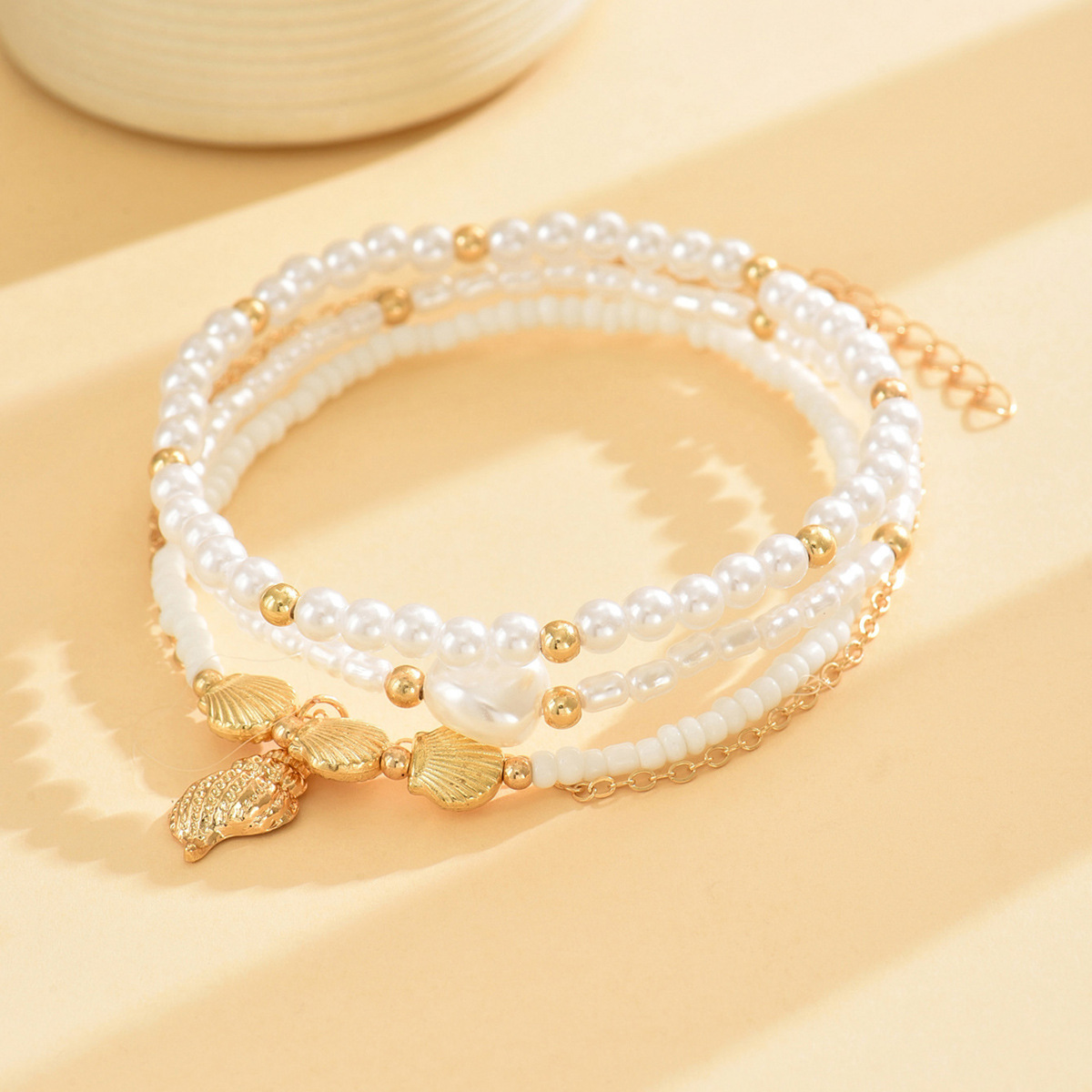 Golden Shell Alloy Beaded Anklet Set | picture 