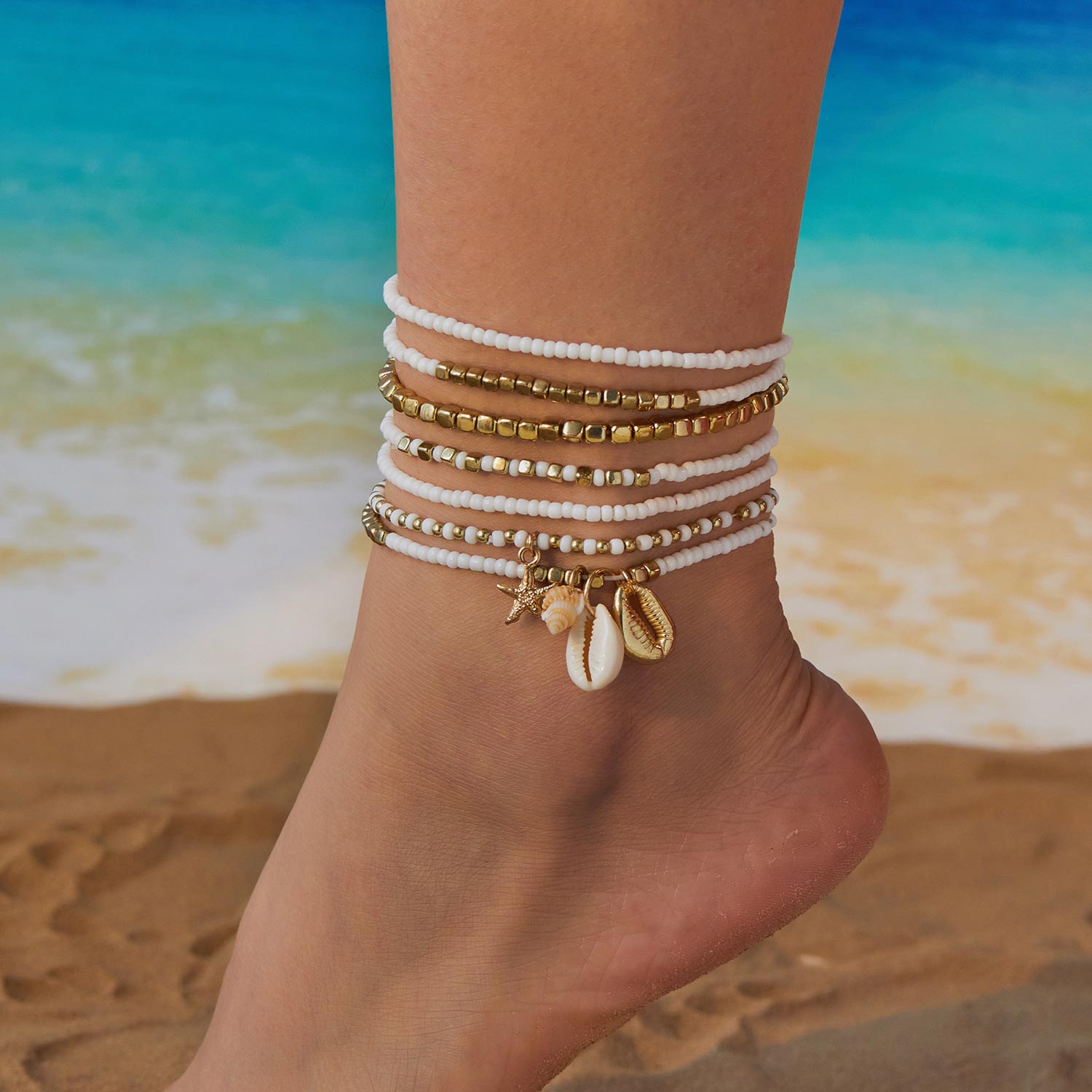 Golden Color Round Alloy Detail Anklets | picture 