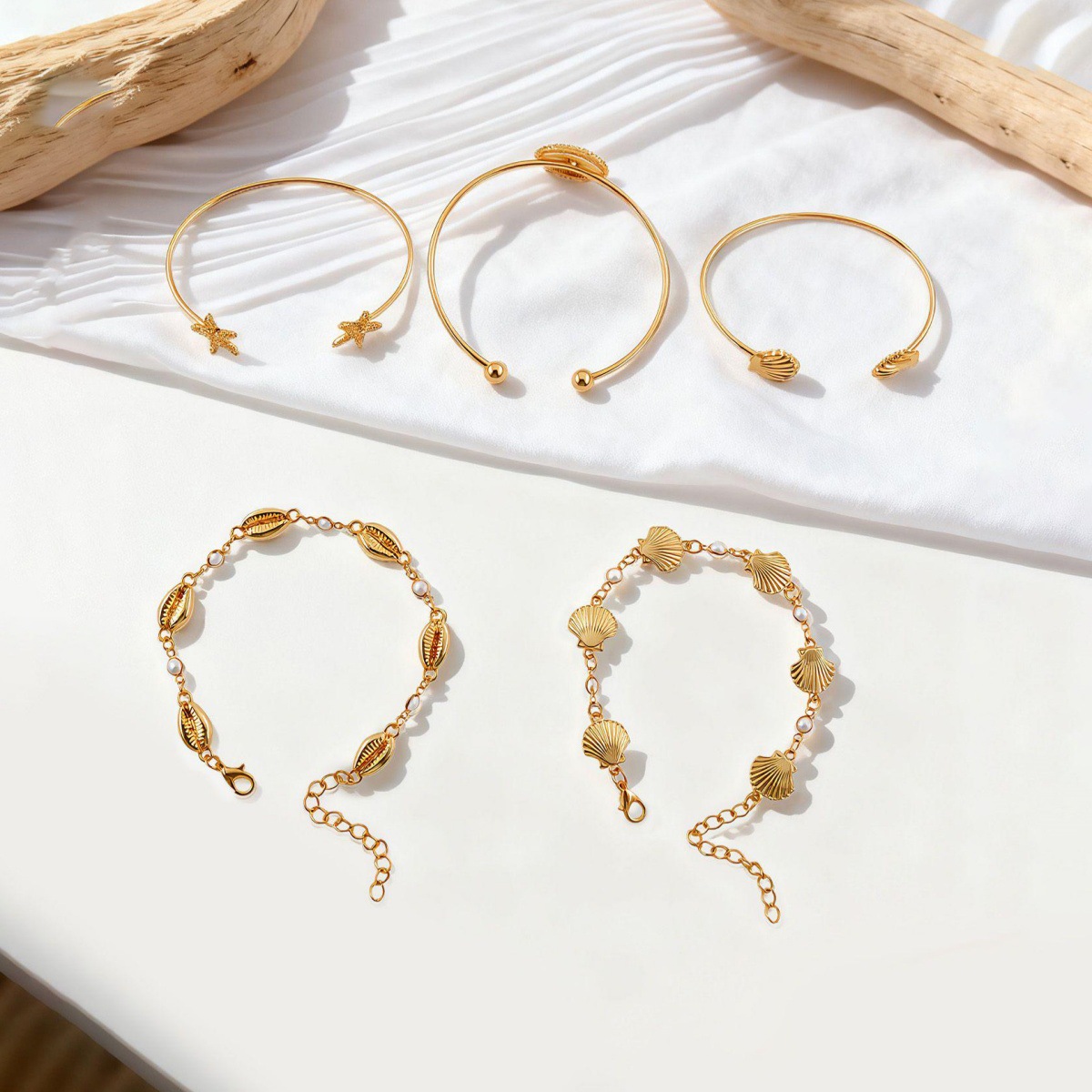 Golden Color Shell Iron Detail Bangles | picture 