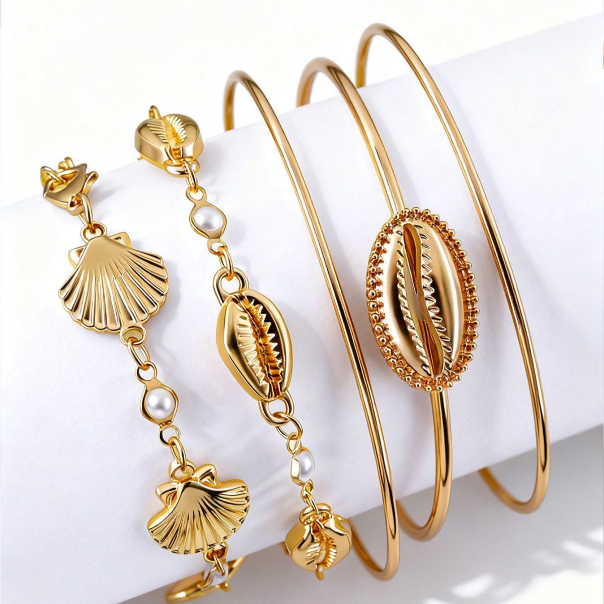 Golden Color Shell Iron Detail Bangles | picture 