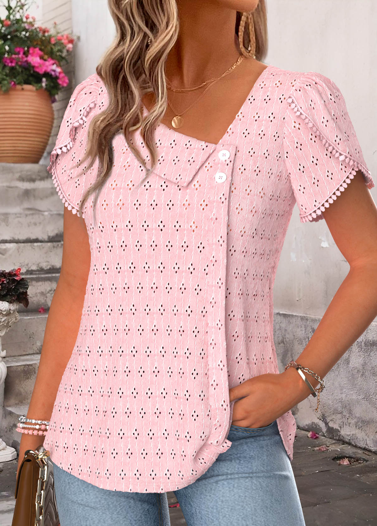 Light Pink Patchwork Short Sleeve T Shirt | picture 