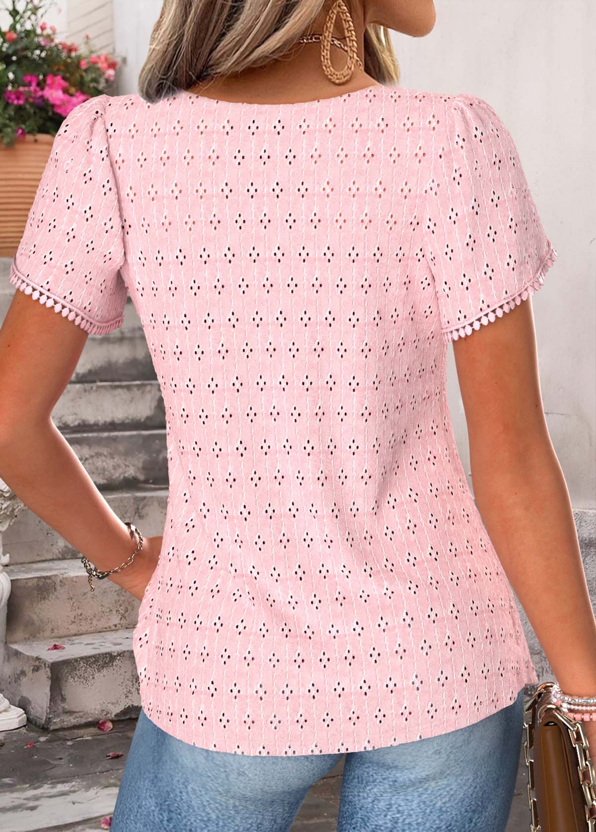 Light Pink Patchwork Short Sleeve T Shirt | picture 