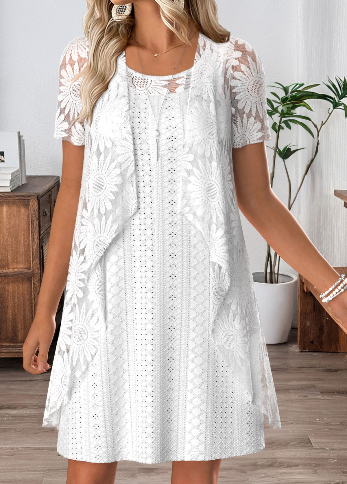 White Tummy Coverage Long Sleeve Dress and Cardigan | picture 