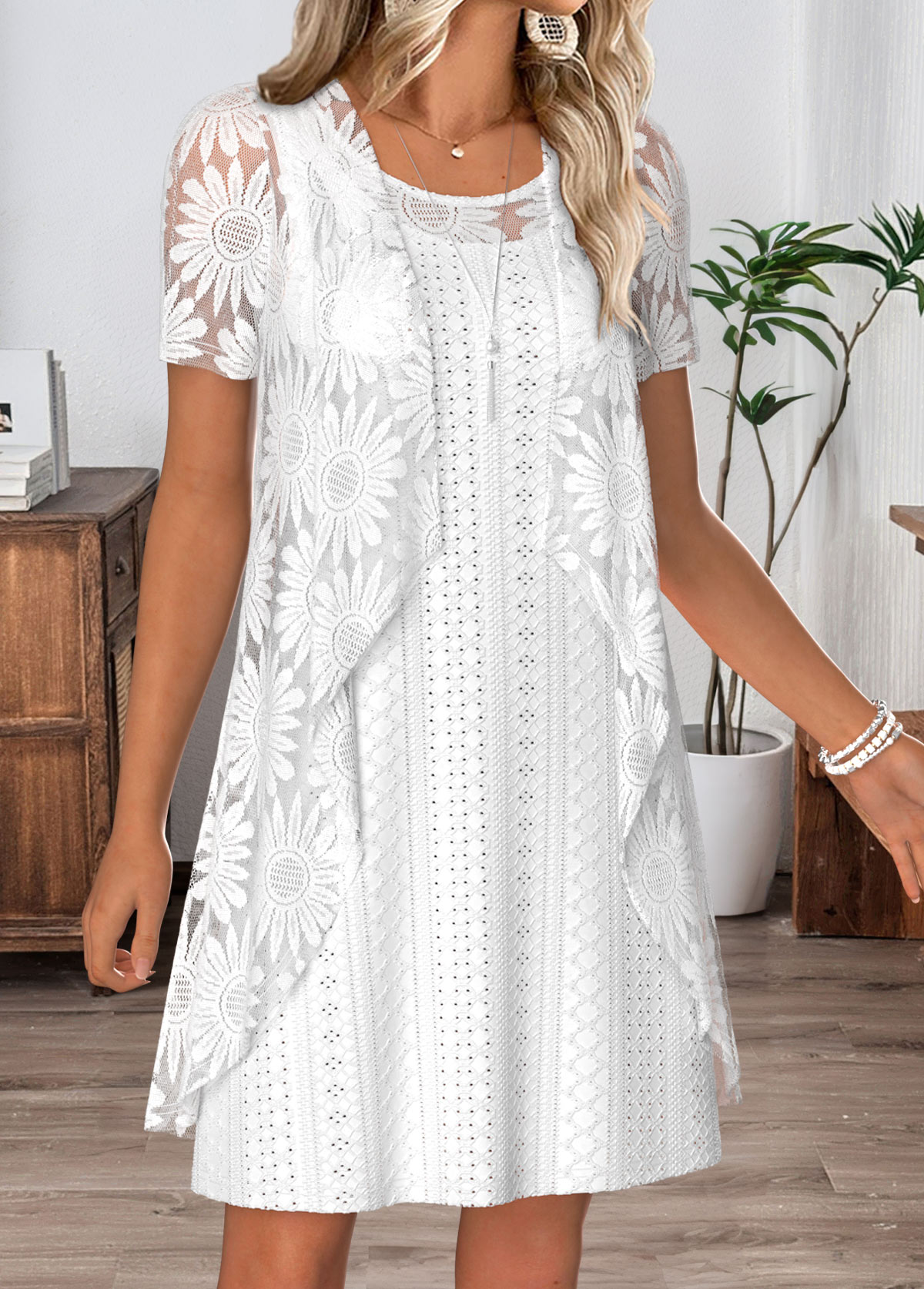 White Tummy Coverage Long Sleeve Dress and Cardigan | picture 