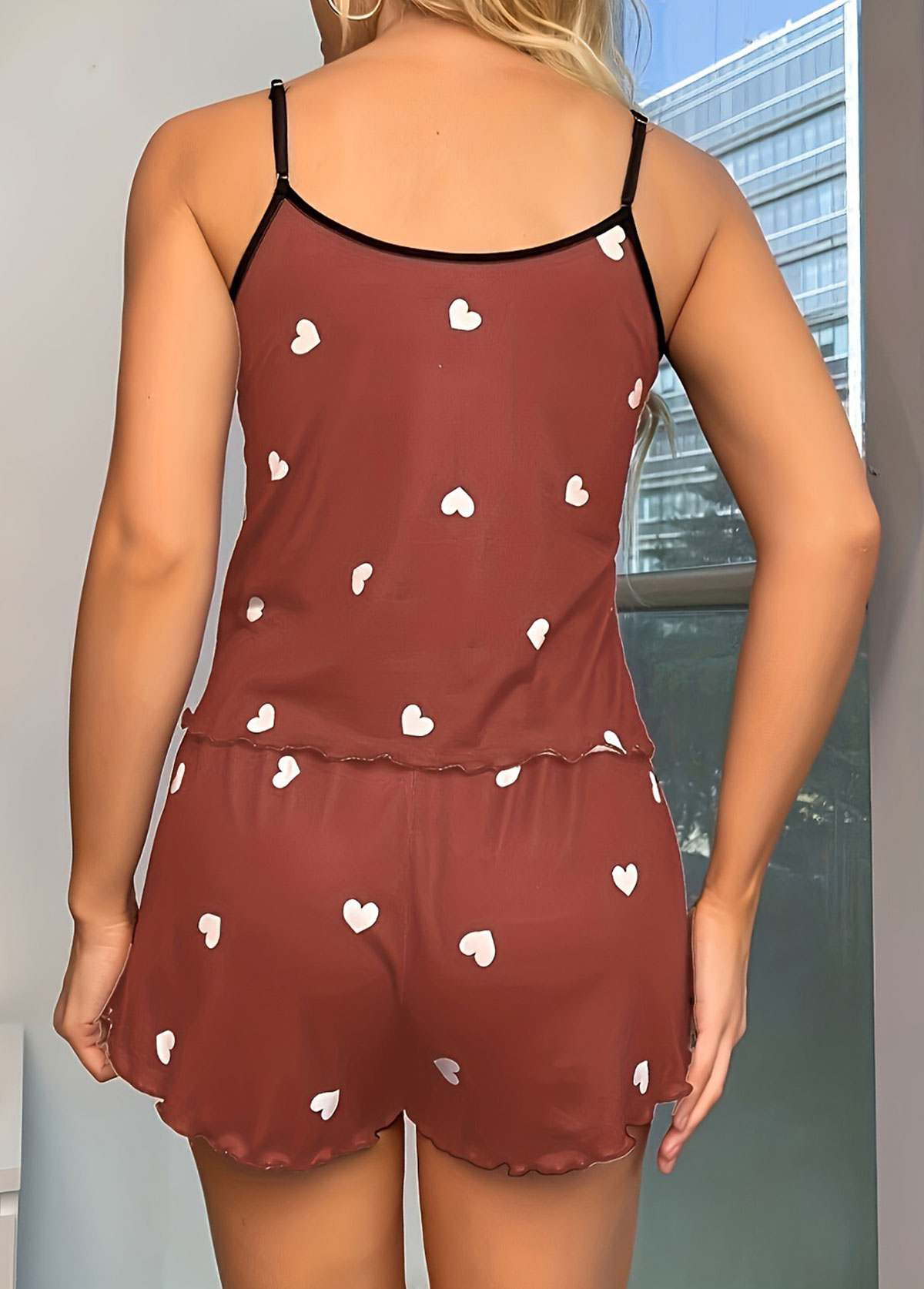 Terracotta Heart Print Strappy Lounge Top and Shorts | picture 