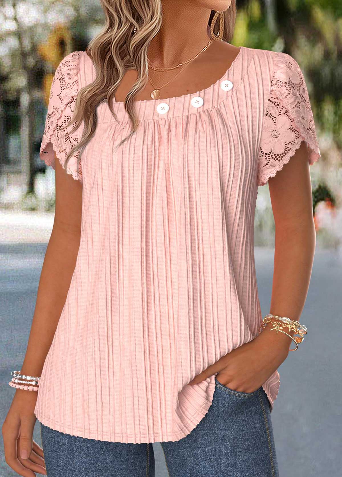Dusty Pink Asymmetry Short Sleeve Blouse | picture 