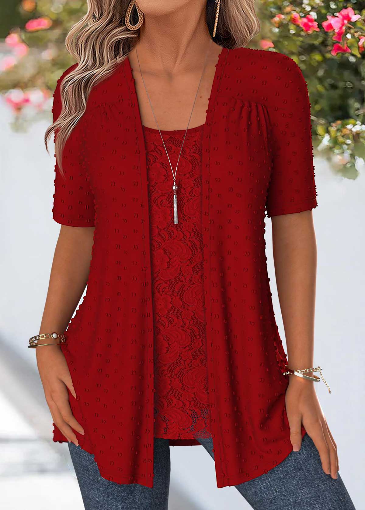 Red Short Sleeve Fake Two Piece Twinset | picture 