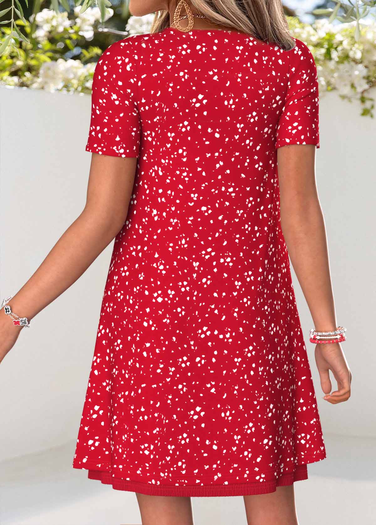 Red Polka Dot Two-piece Short Sleeve Round Neck Dress | picture 