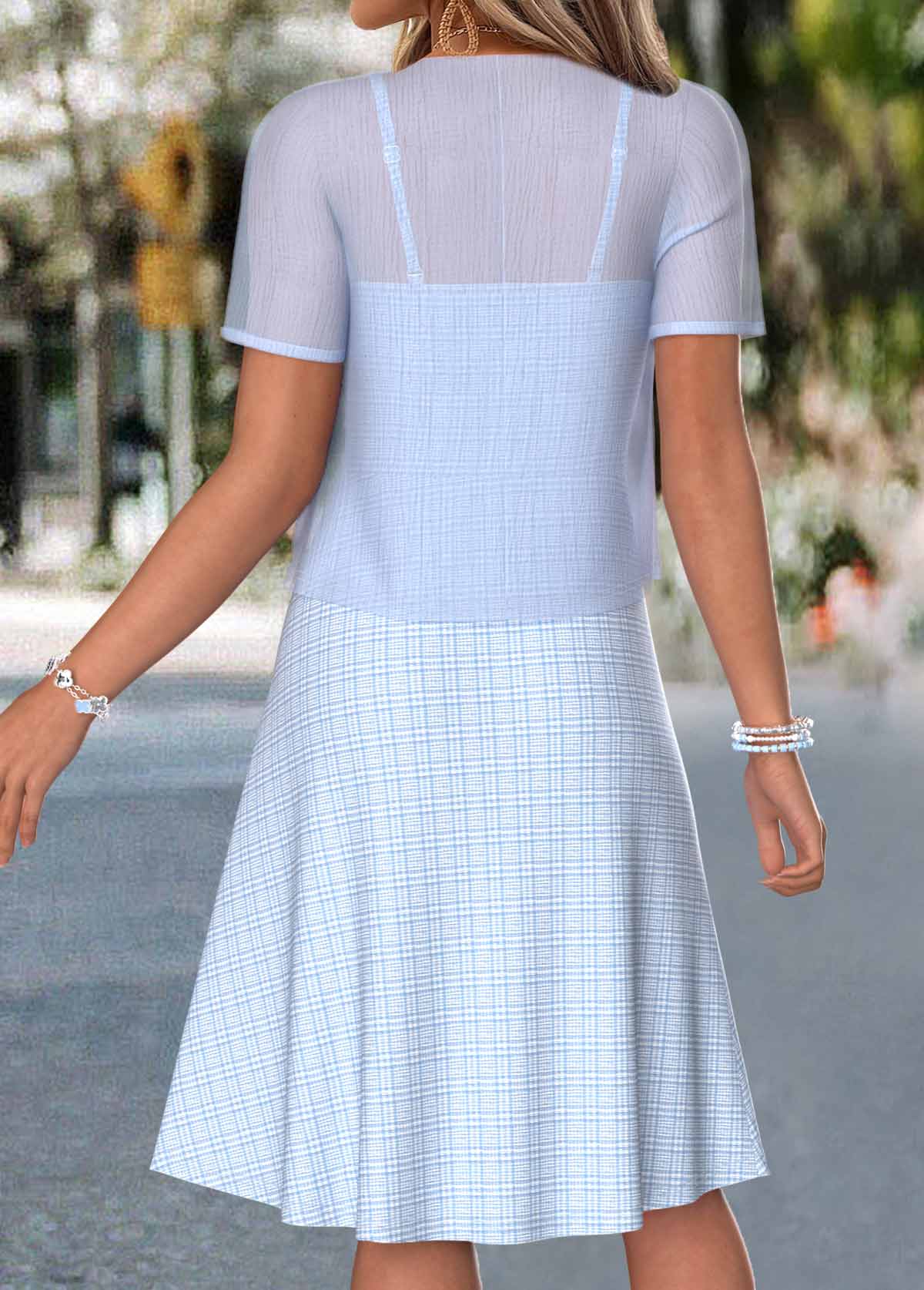 Light Blue Two-piece Short Sleeve Dress and Cardigan | picture 
