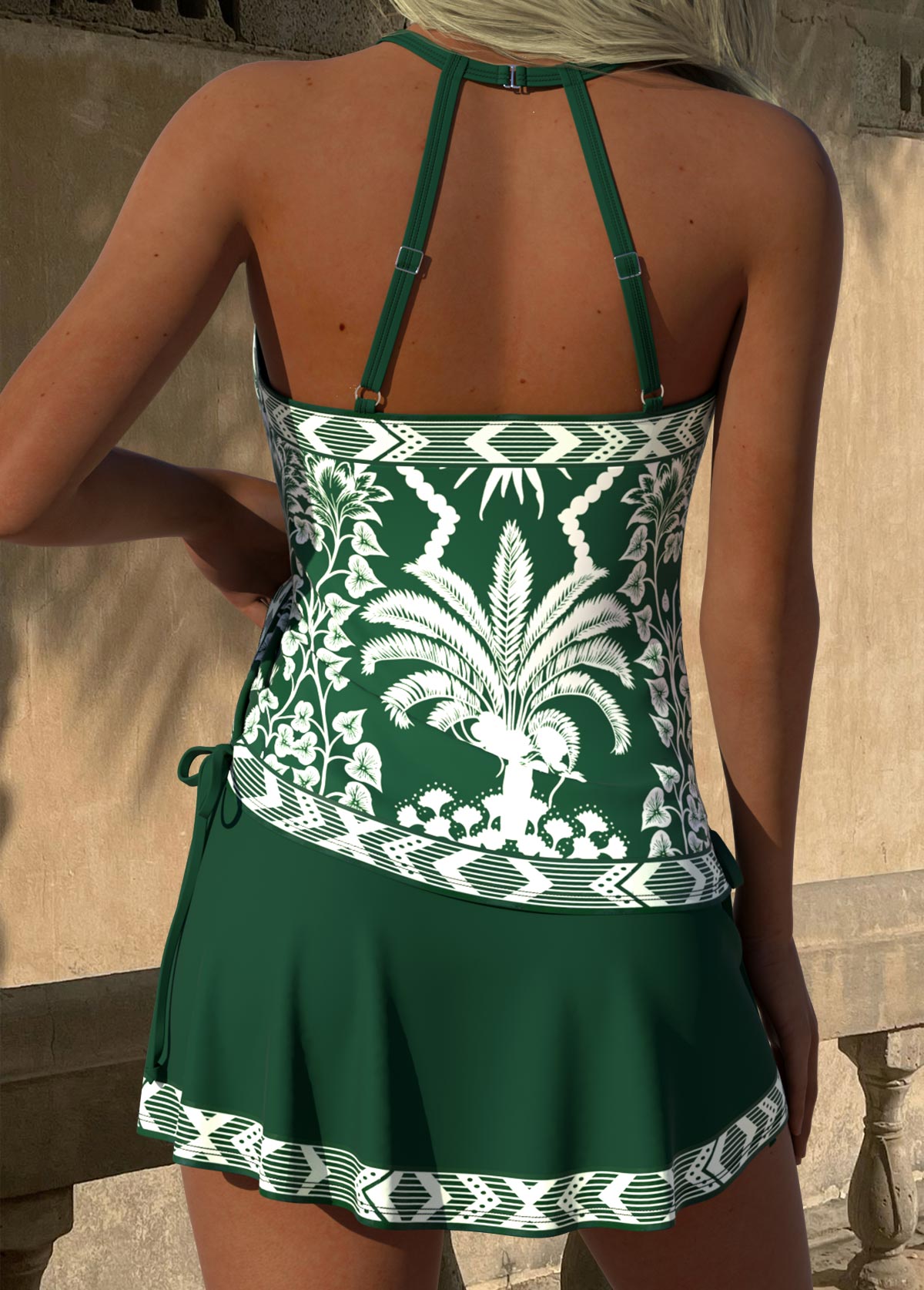 Green Mid Waisted Tummy Coverage Tankini Set | picture 