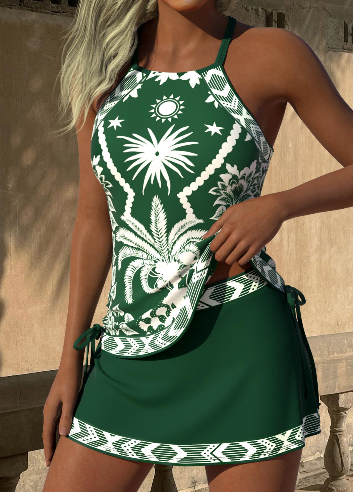 Green Mid Waisted Tummy Coverage Tankini Set | picture 