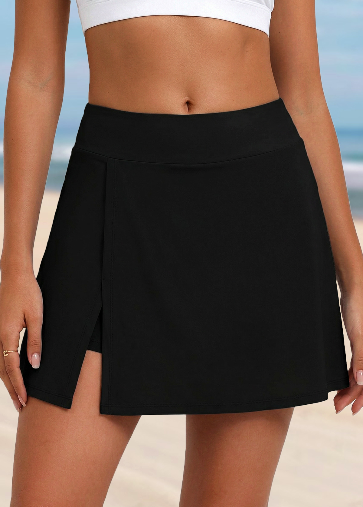 Split Pocket Mid Waisted Black Pantskirt | picture 