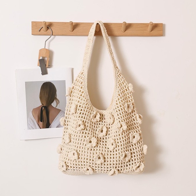 Beige Open Linen Shoulder Tote Bag | picture 