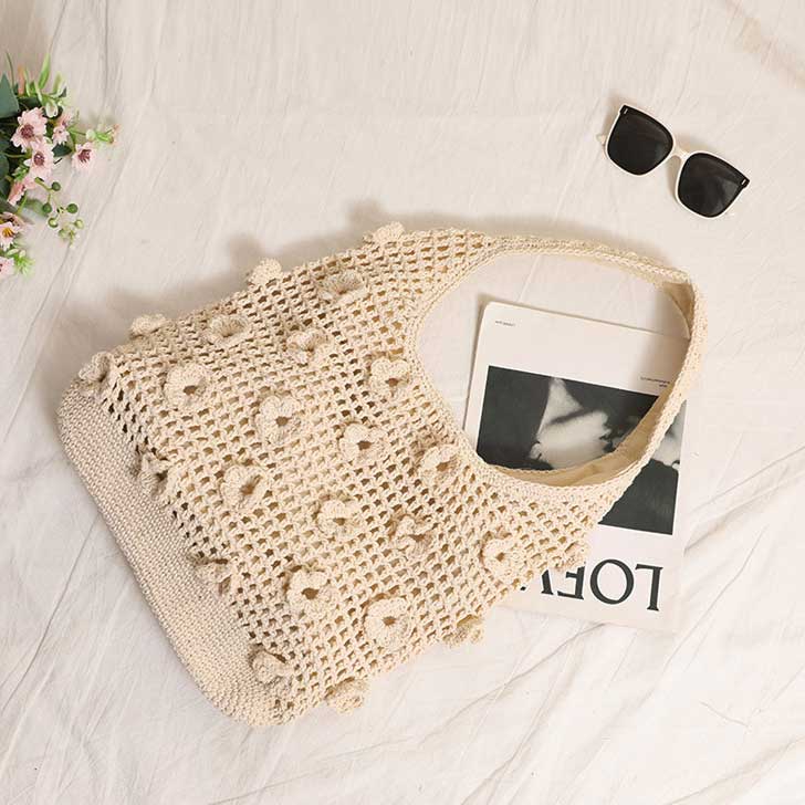 Beige Open Linen Shoulder Tote Bag | picture 