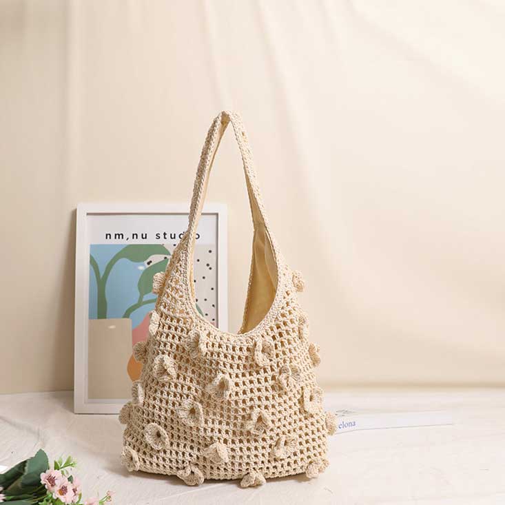Beige Open Linen Shoulder Tote Bag | picture 