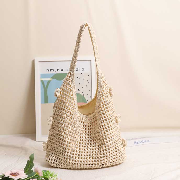 Beige Open Linen Shoulder Tote Bag | picture 