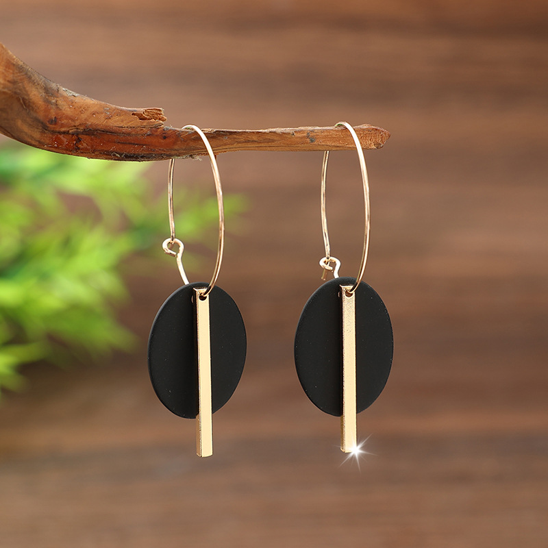 Black Color Round Alloy Detail Earrings | picture 