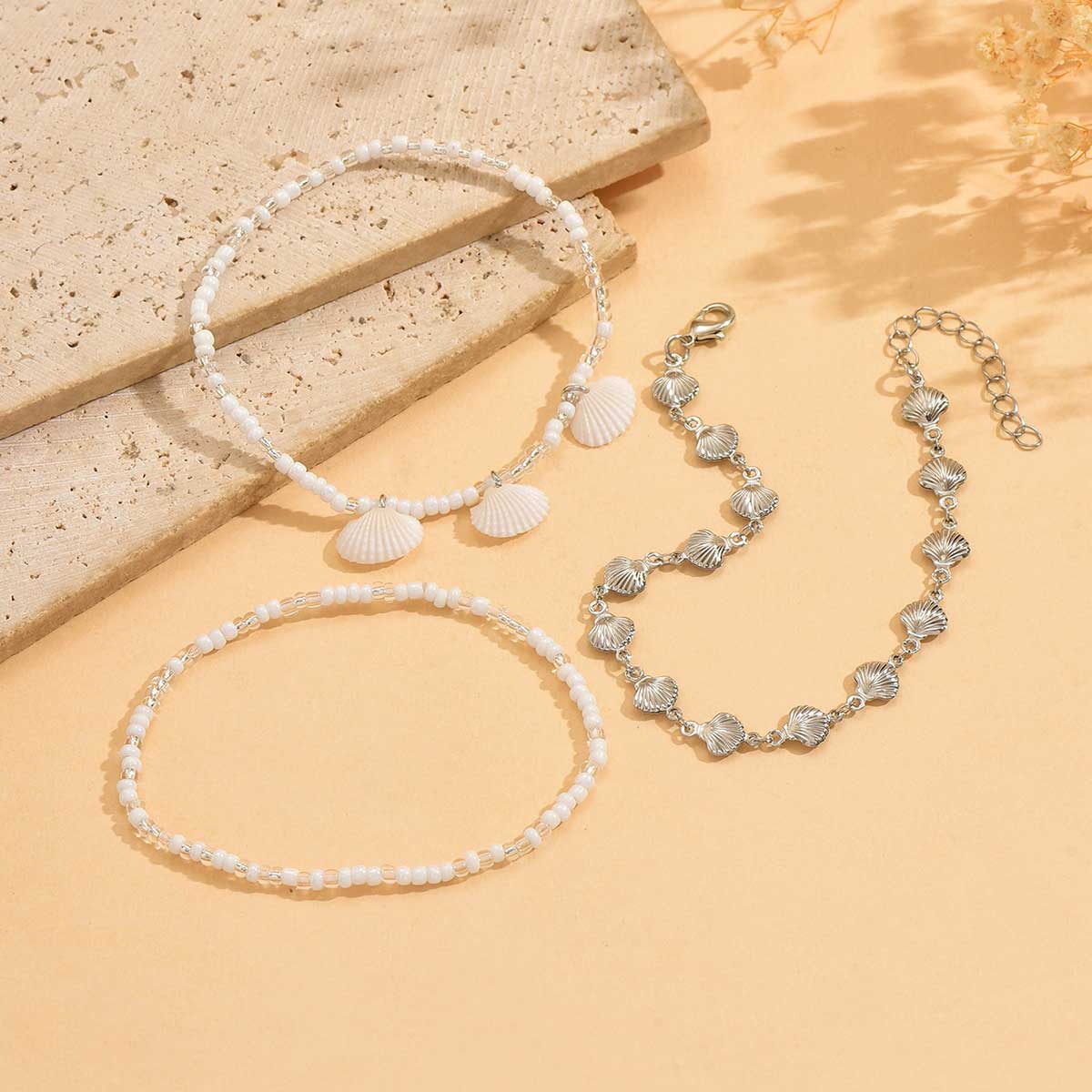 White Round Shell Beaded Alloy Anklets | picture 