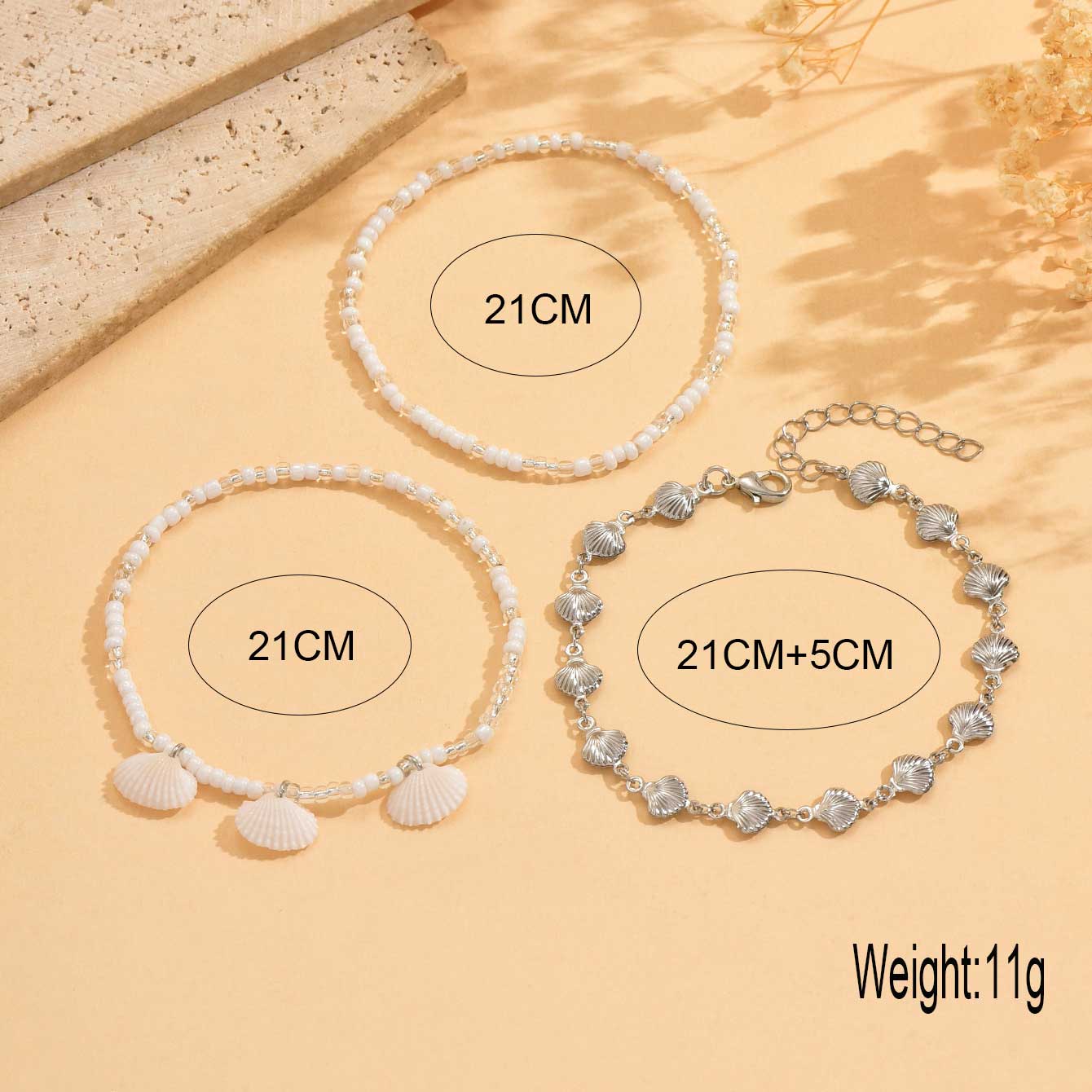 White Round Shell Beaded Alloy Anklets | picture 